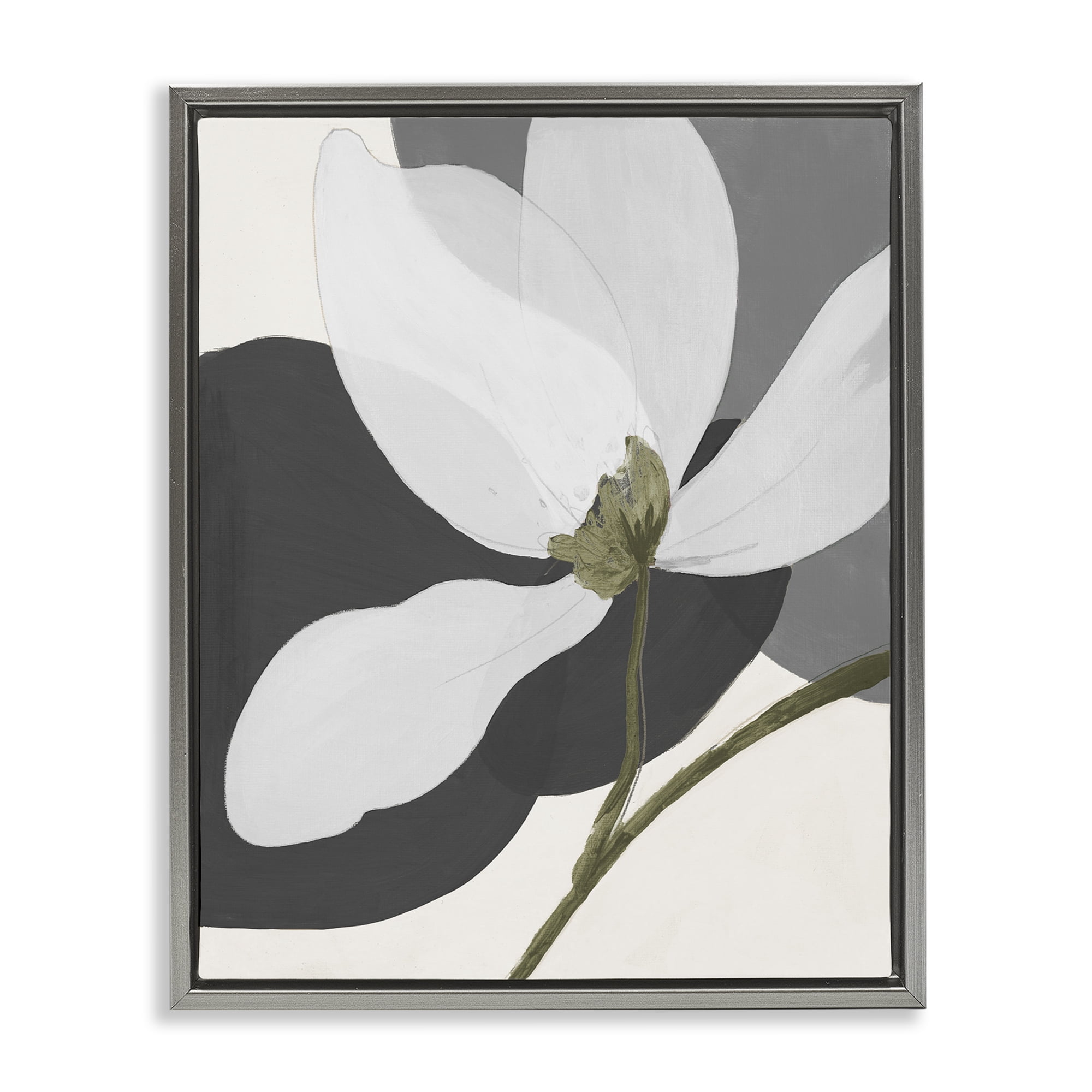 Stupell Industries Abstract Floral Shape Botanical & Floral Painting Gray Floater Framed Art Print Wall Art, 17 x 21