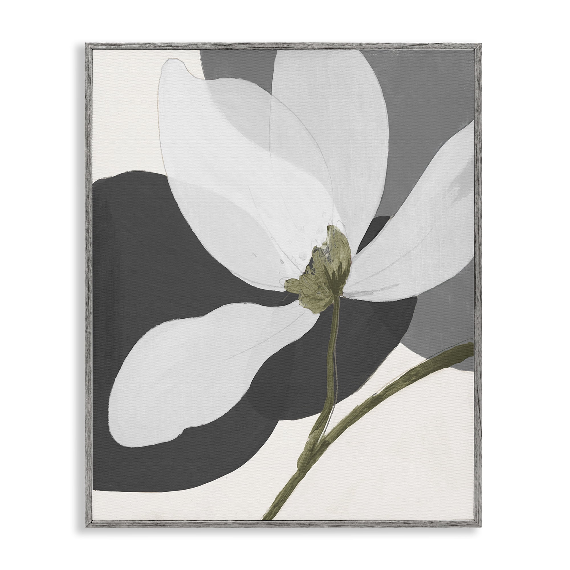 Stupell Industries Abstract Floral Shape Botanical & Floral Painting Gray Framed Art Print Wall Art, 16 x 20