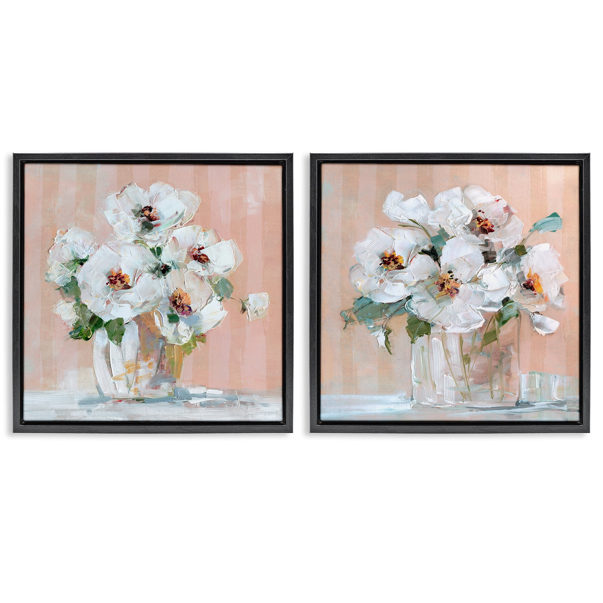 Stupell Industries Abstract Floral Vase Plants & Flowers Painting Black Floater Framed Canvas Art Print Wall Art, 25 x 25, Set of 2