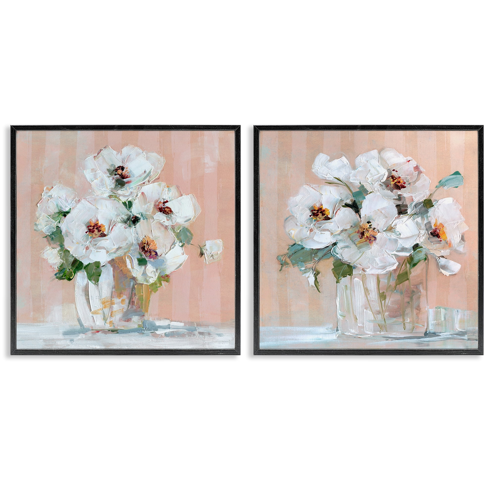 Stupell Industries Abstract Floral Vase Plants & Flowers Painting Black Framed Art Print Wall Art, 24 x 24, Set of 2