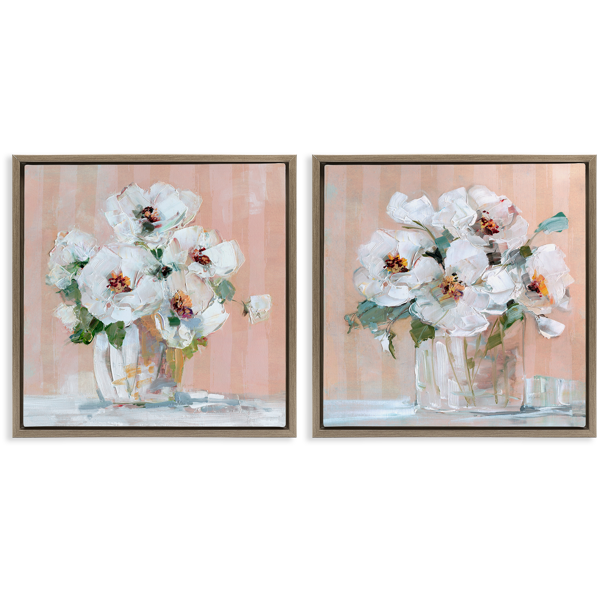 Stupell Industries Abstract Floral Vase Plants & Flowers Painting Brown Floater Framed Canvas Art Print Wall Art, 18 x 18, Set of 2