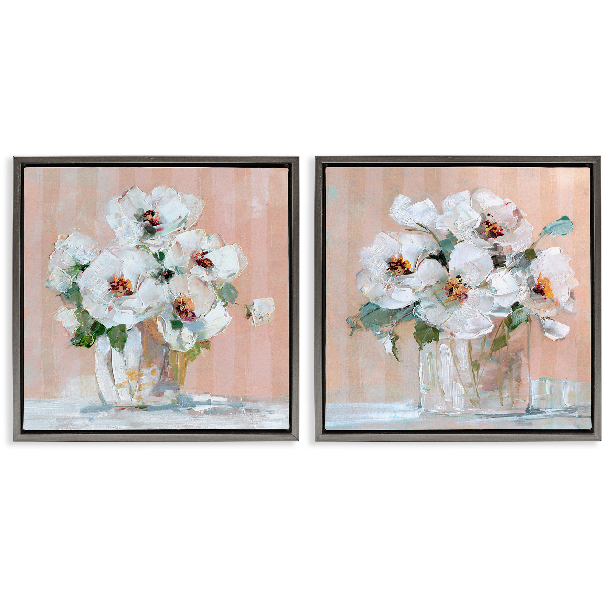 Stupell Industries Abstract Floral Vase Plants & Flowers Painting Gray Floater Framed Canvas Art Print Wall Art, 25 x 25, Set of 2