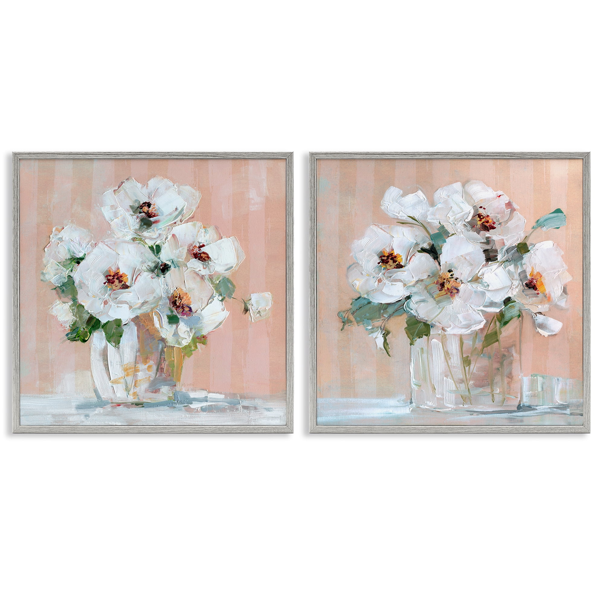 Stupell Industries Abstract Floral Vase Plants & Flowers Painting Gray Framed Art Print Wall Art, 12 x 12, Set of 2
