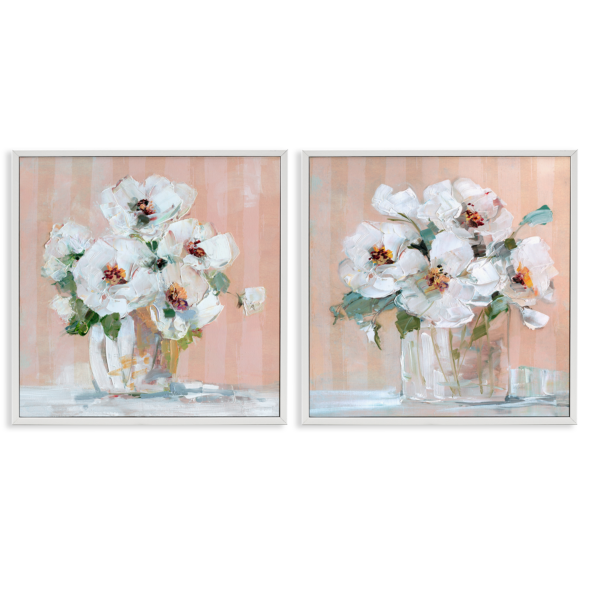 Stupell Industries Abstract Floral Vase Plants & Flowers Painting White Framed Art Print Wall Art, 17 x 17, Set of 2