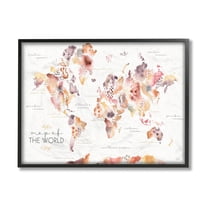 Stupell Industries Abstract Floral World Map Watercolor Pink Purple Black Framed by Laura Marshall