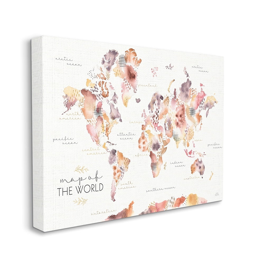 Stupell Industries Abstract Floral World Map Watercolor Pink Purple Canvas Wall Art by Laura Marshall