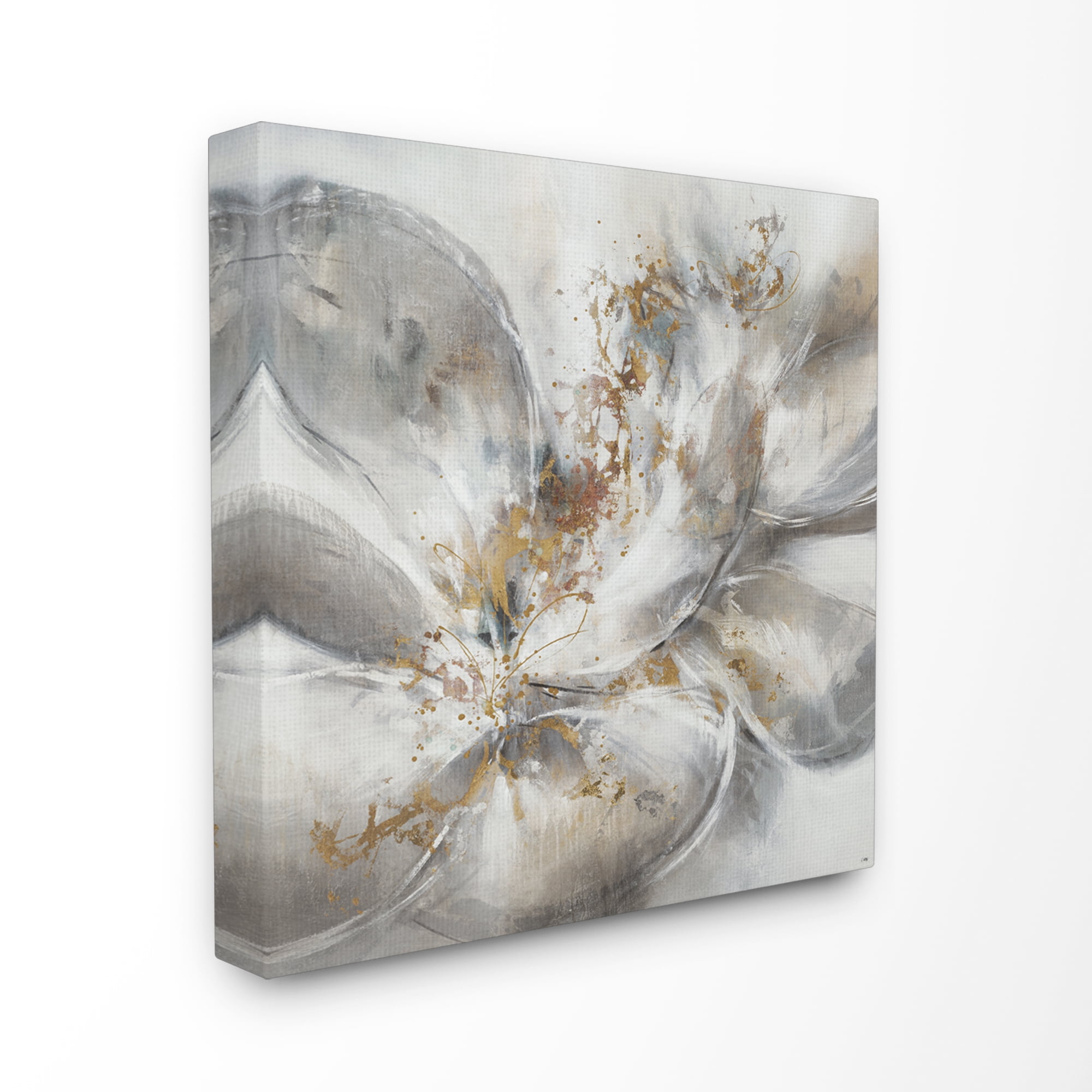 Stupell Industries Abstract Flower Bloom Grey Gold Painting Canvas Wall Art, 17 x 17, byThird and Wall