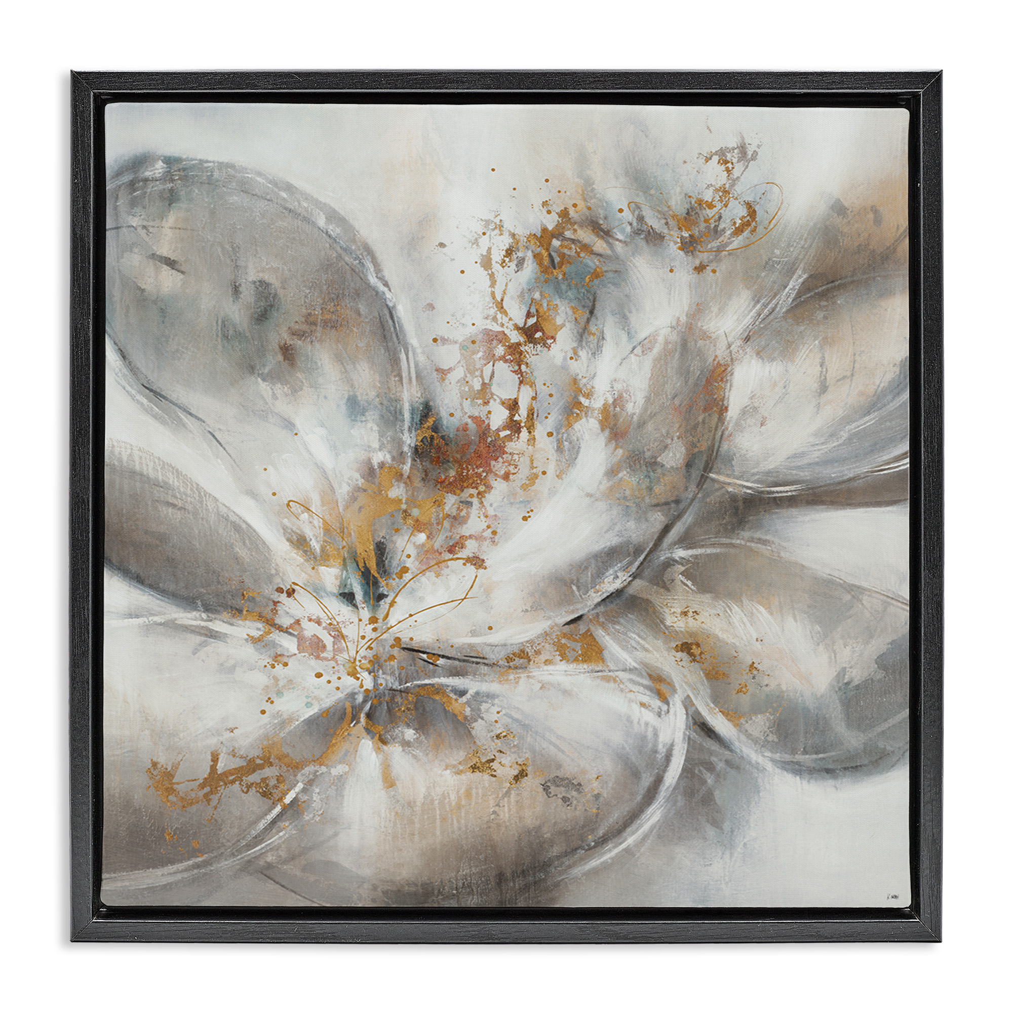 Stupell Industries Abstract Flower Bloom Painting Botanical & Floral Painting Black Floater Framed Canvas Art Print Wall Art, 25 x 25
