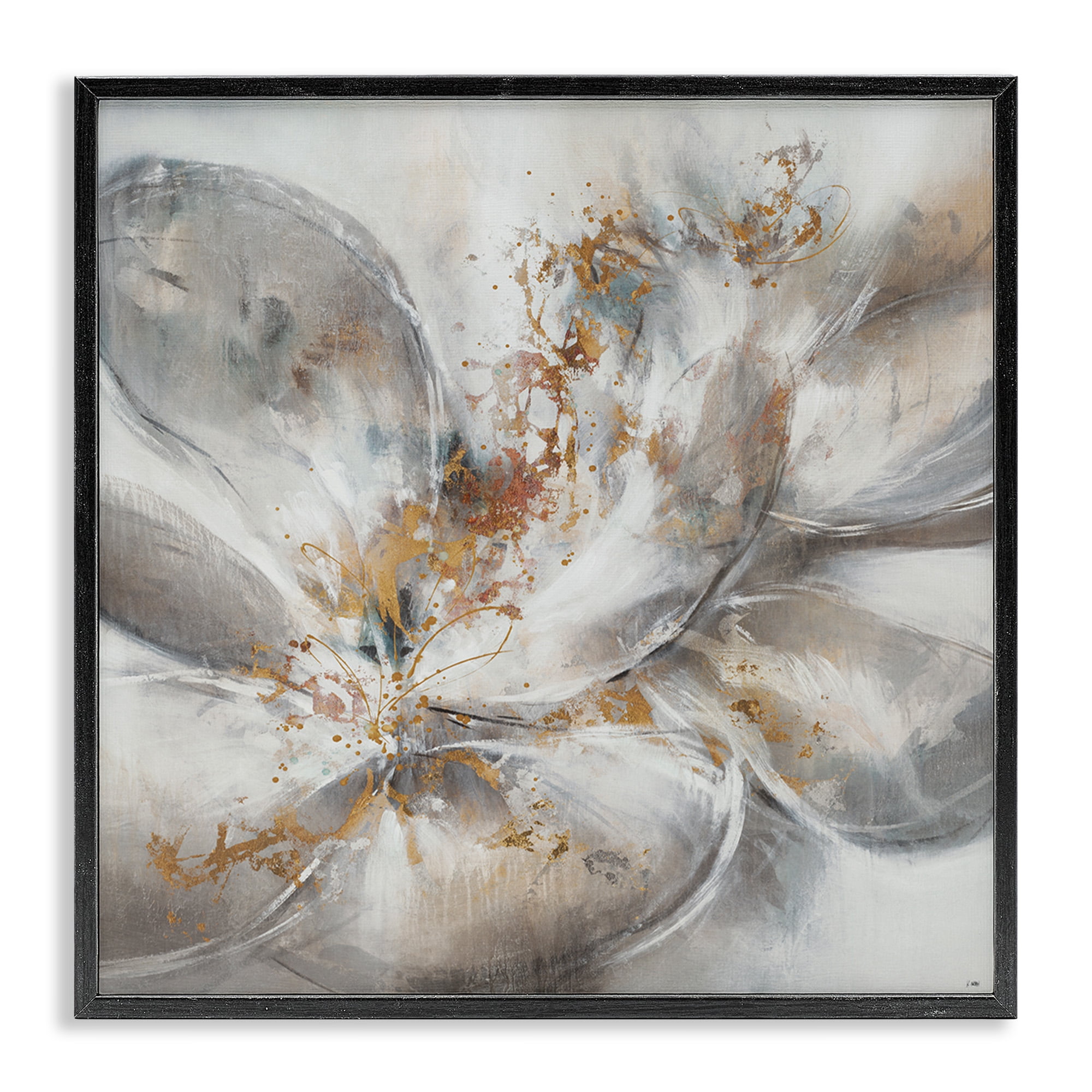 Abstract Flower Bloom Painting with Black Frame, 17 x 17