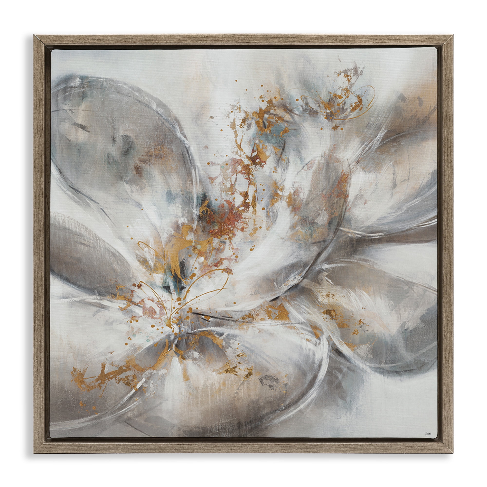 Stupell Industries Abstract Flower Bloom Painting Botanical & Floral Painting Brown Floater Framed Canvas Art Print Wall Art, 25 x 25