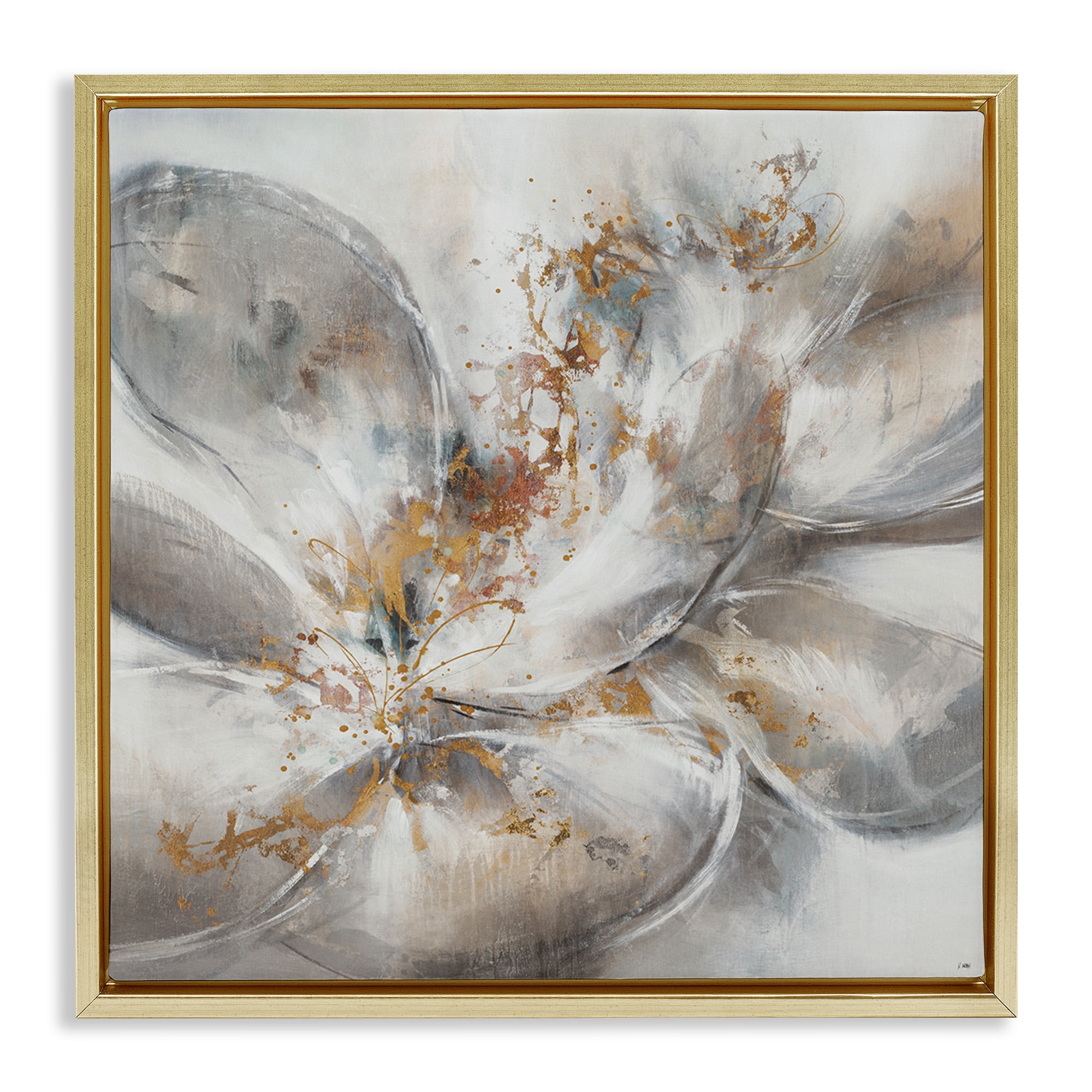 Stupell Industries Abstract Flower Bloom Painting Botanical & Floral Painting Gold Floater Framed Canvas Art Print Wall Art, 25 x 25