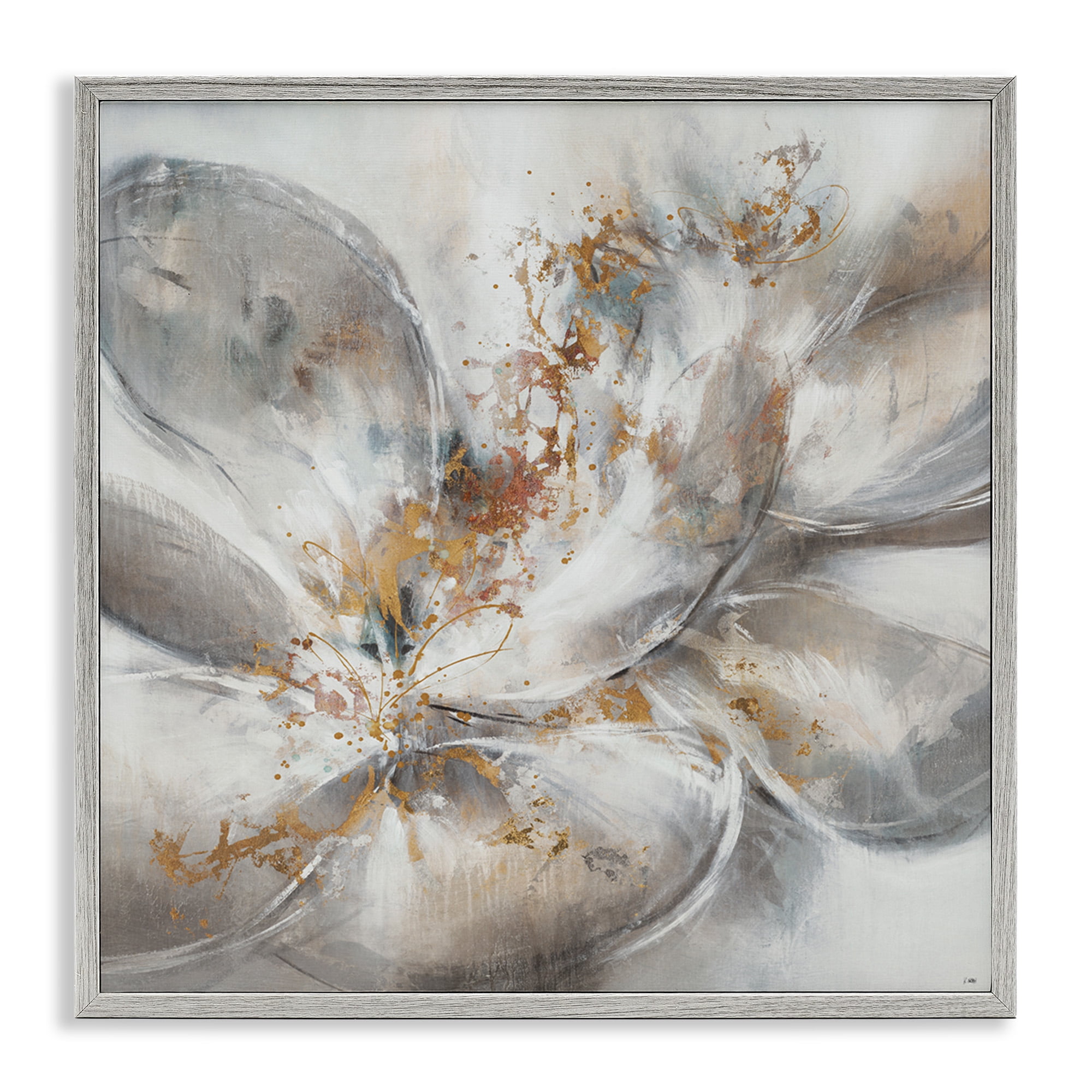Stupell Industries Abstract Flower Bloom Painting Botanical & Floral Painting Gray Framed Art Print Wall Art, 24 x 24