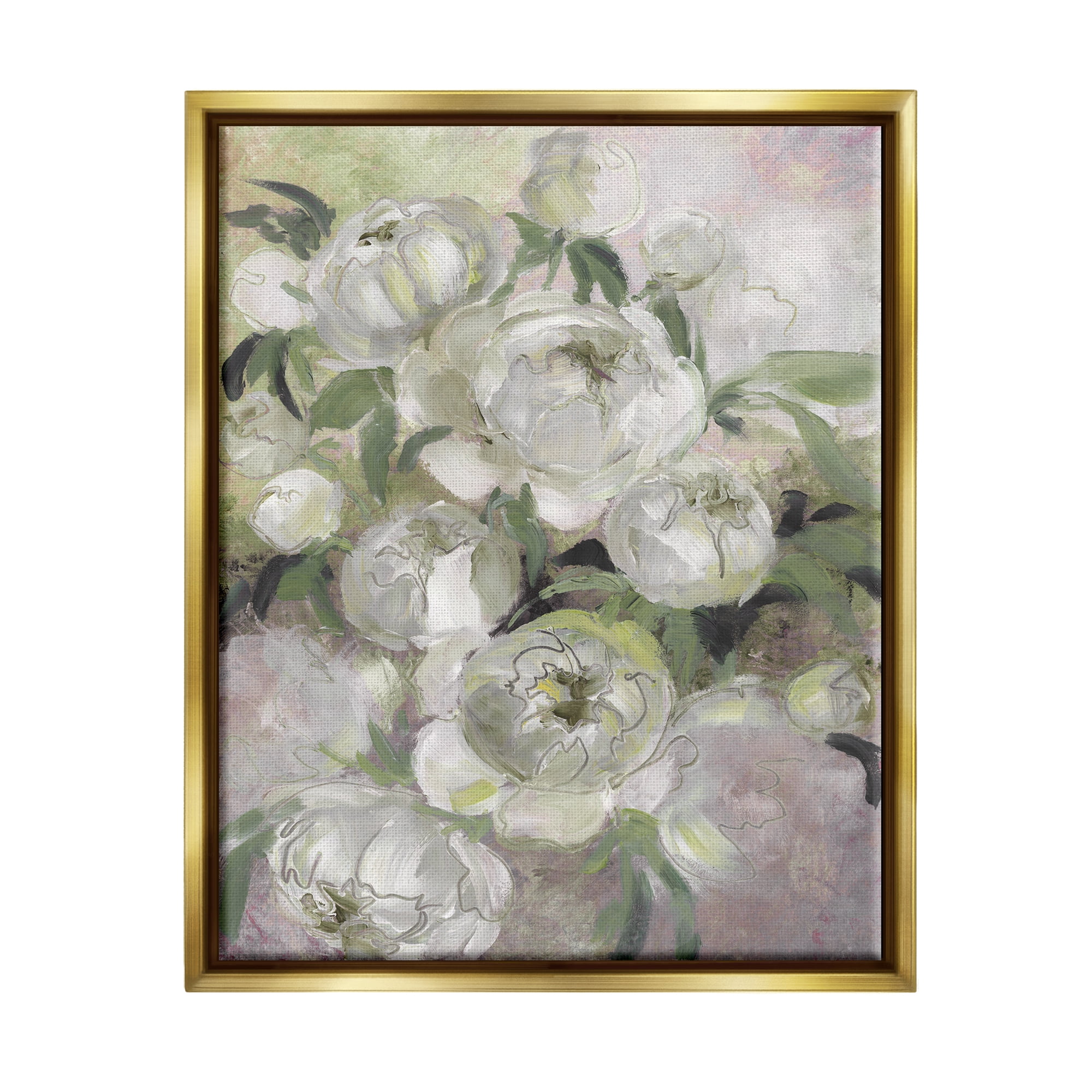 Stupell Industries Abstract Flower Blooms Arrangement Botanical & Floral Painting Gold Floater Framed Art Print Wall Art