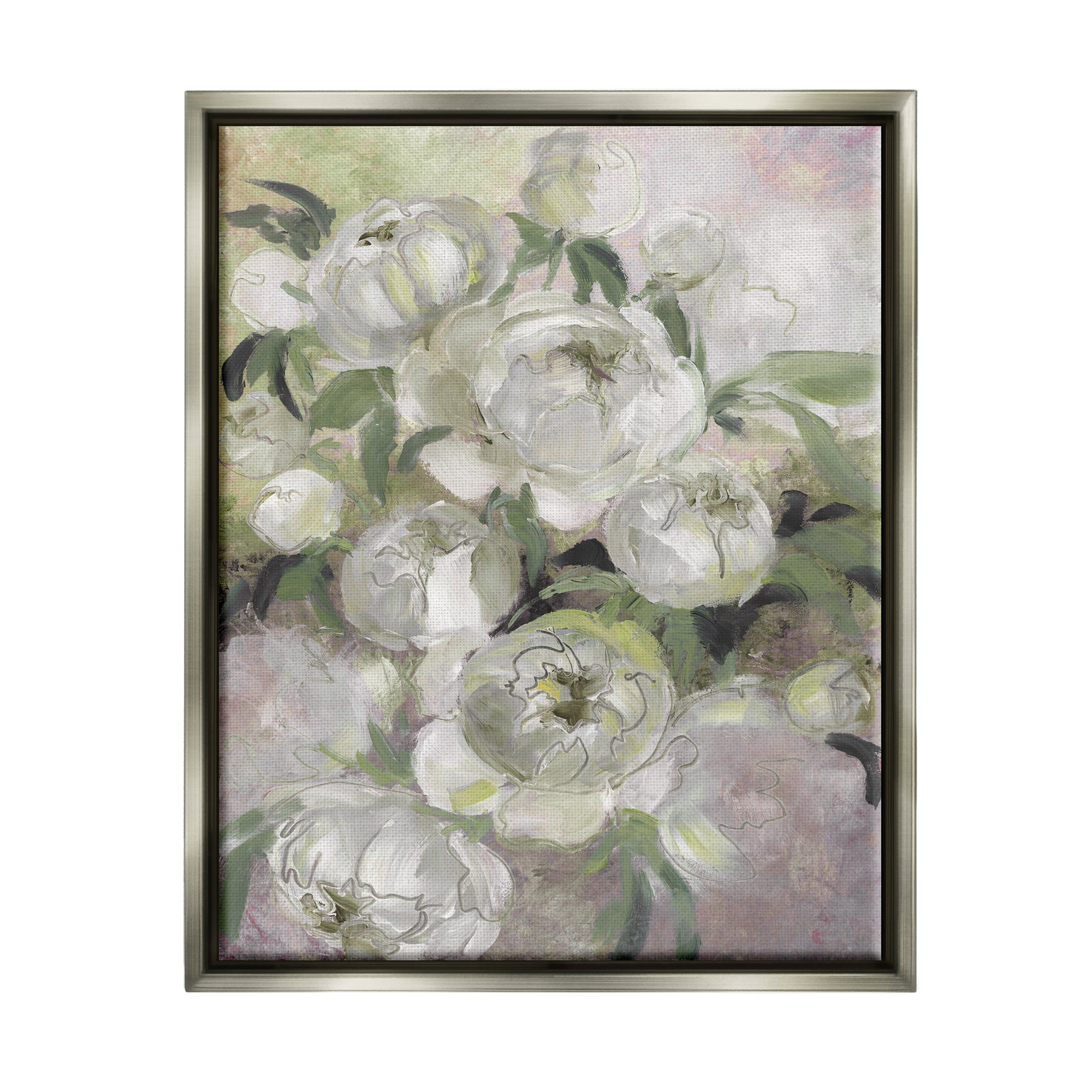 Stupell Industries Abstract Flower Blooms Arrangement Botanical & Floral Painting Gray Floater Framed Art Print Wall Art