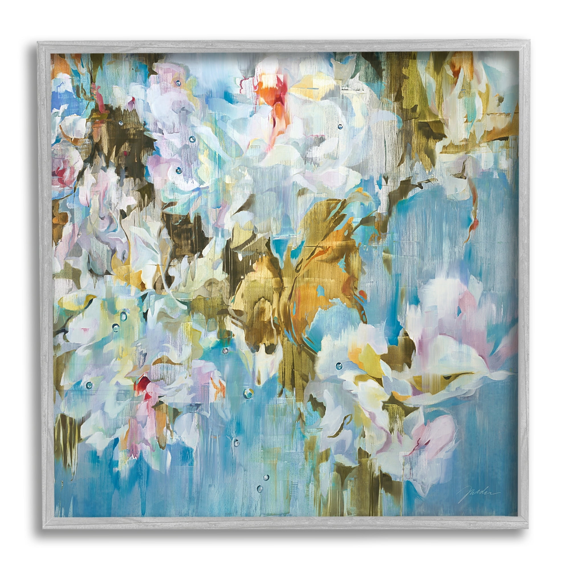 Stupell Industries Abstract Flower Blossoms Branches Nature White Petals Painting Gray Framed Art Print Wall Art, Design by Liz Jardine