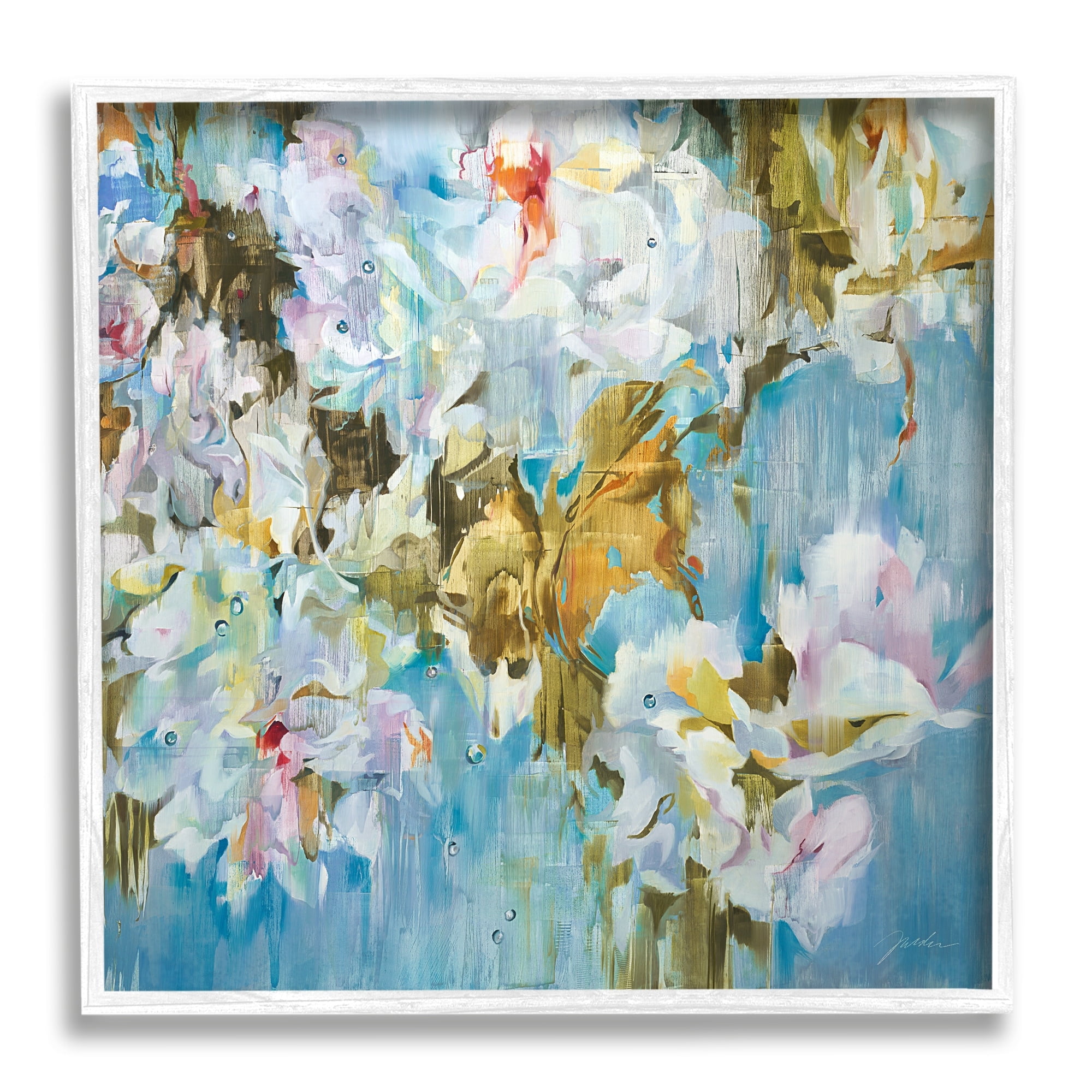Stupell Industries Abstract Flower Blossoms Branches Nature White Petals Painting White Framed Art Print Wall Art, Design by Liz Jardine
