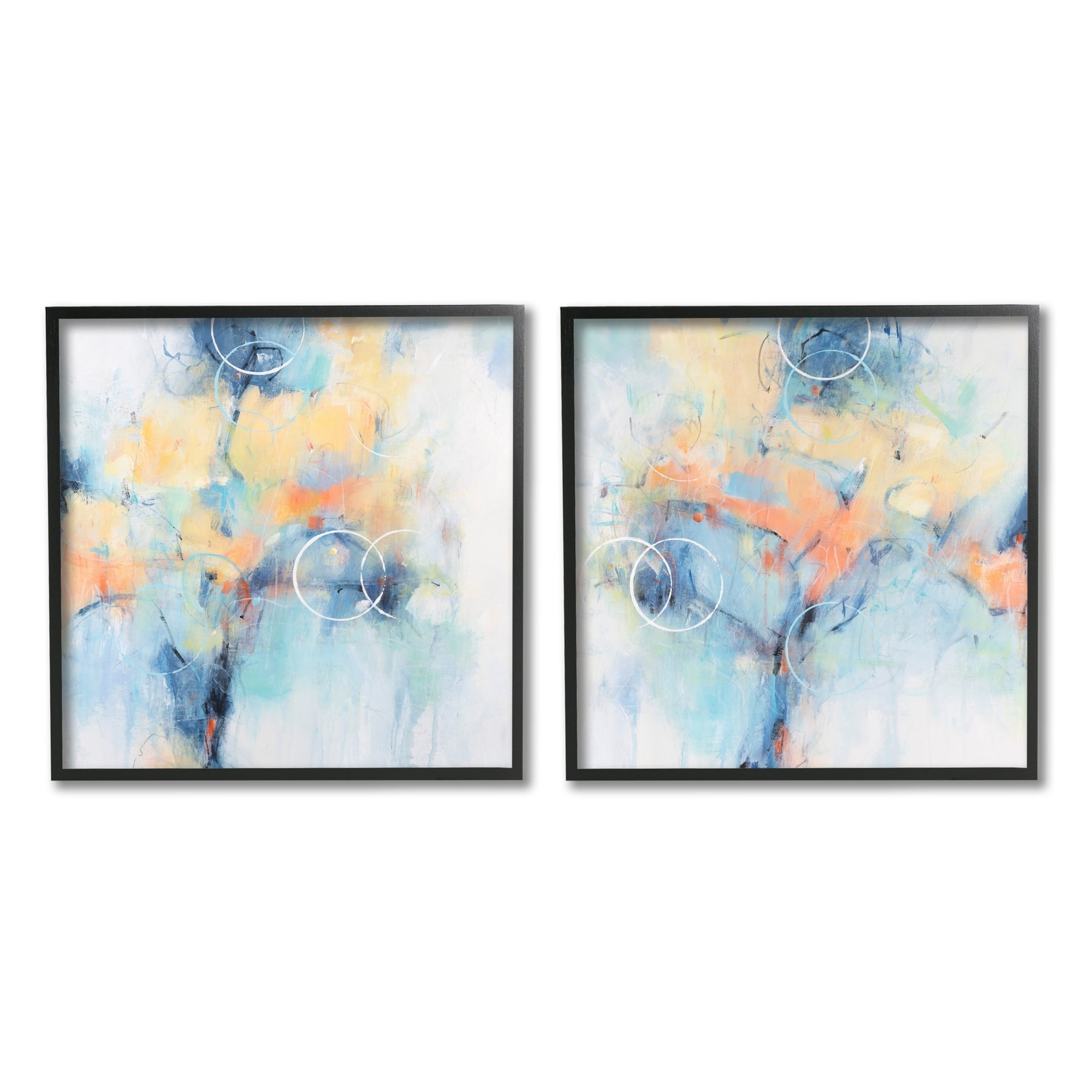 Stupell Industries Abstract Flower Blossoms Layered Circle Shapes Pattern Painting Black Framed Art Print Wall Art, Set of 2, Design by Tim OToole