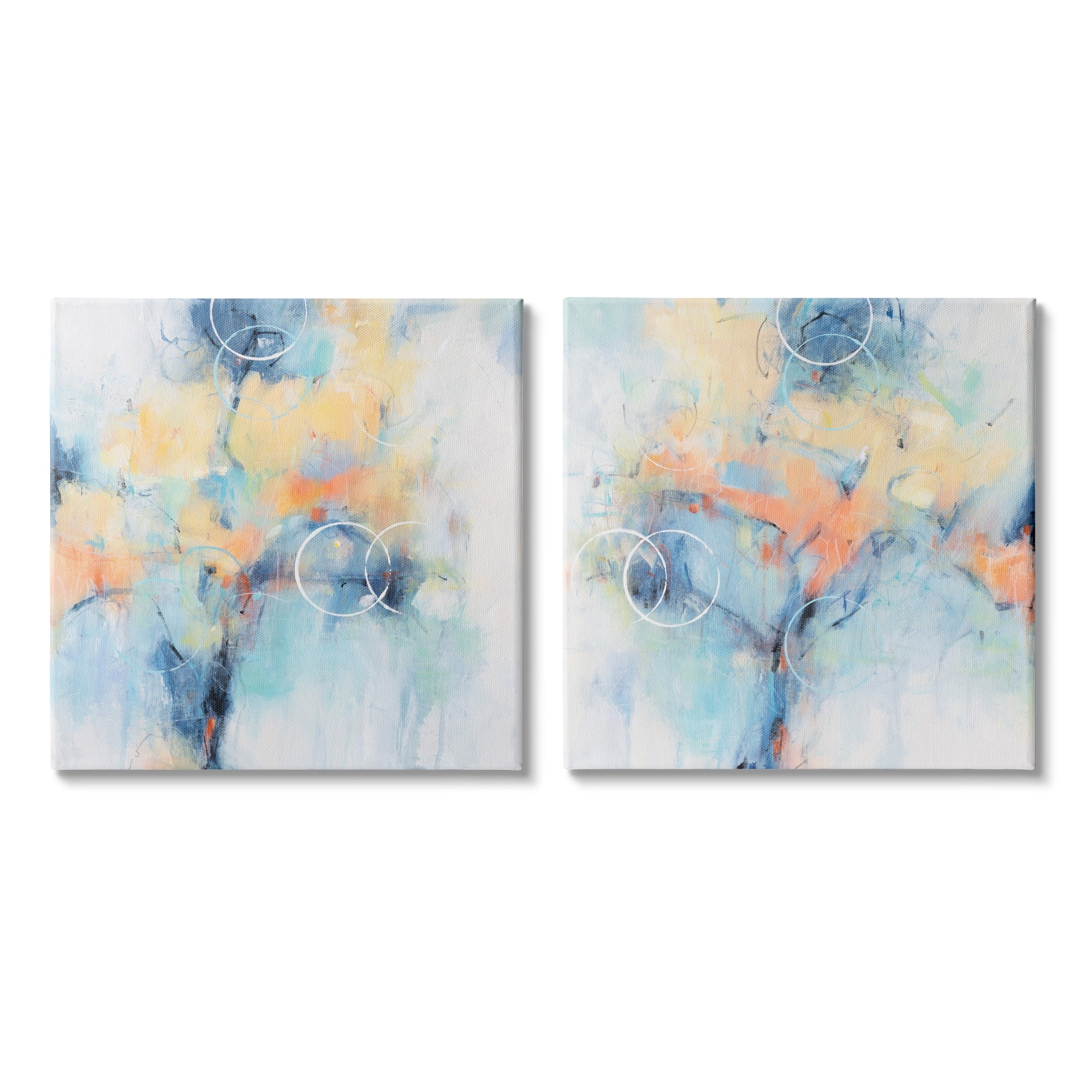 Stupell Industries Abstract Flower Blossoms Layered Circle Shapes Pattern Painting Gallery Wrapped Canvas Print Wall Art, Set of 2, Design by Tim OToole