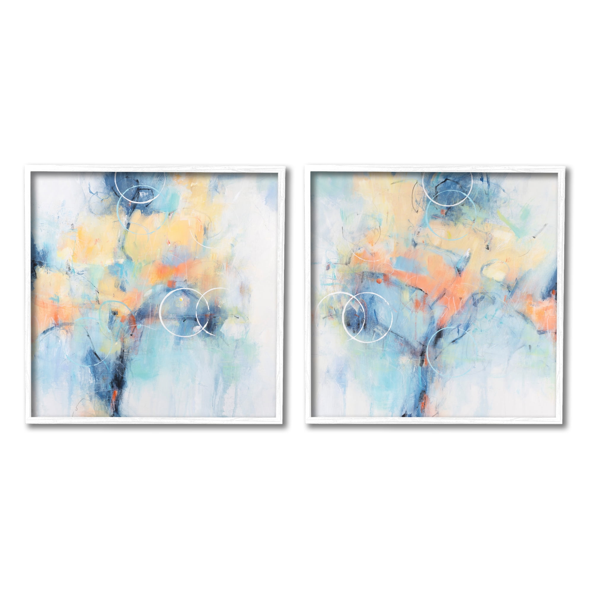 Stupell Industries Abstract Flower Blossoms Layered Circle Shapes Pattern Painting White Framed Art Print Wall Art, Set of 2, Design by Tim OToole