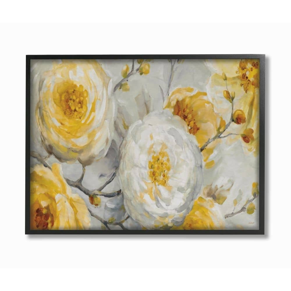 Stupell Industries Abstract Flower Blossoms Tree Yellow White Painting Framed Wall Art Design by Lisa Audit, 11" x 14", Black Framed