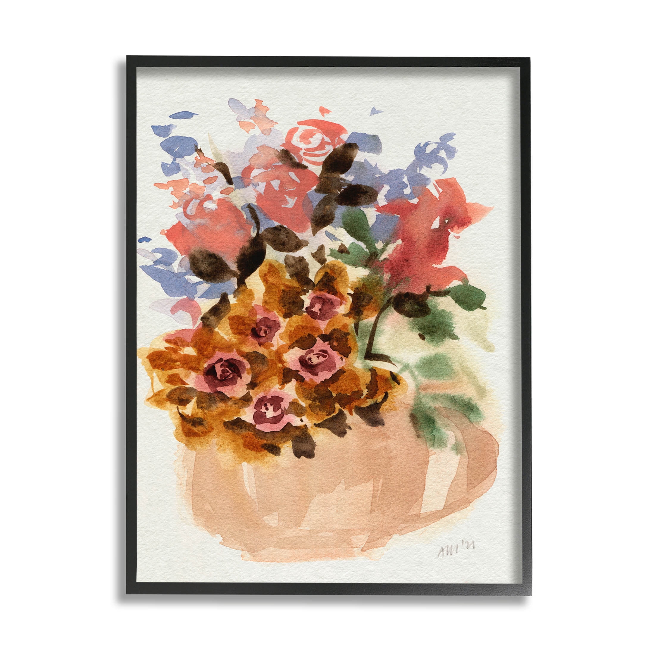 Stupell Industries Abstract Flower Bouquet Shapes Painting Black Framed Art Print Wall Art, Design by Ania Zwara