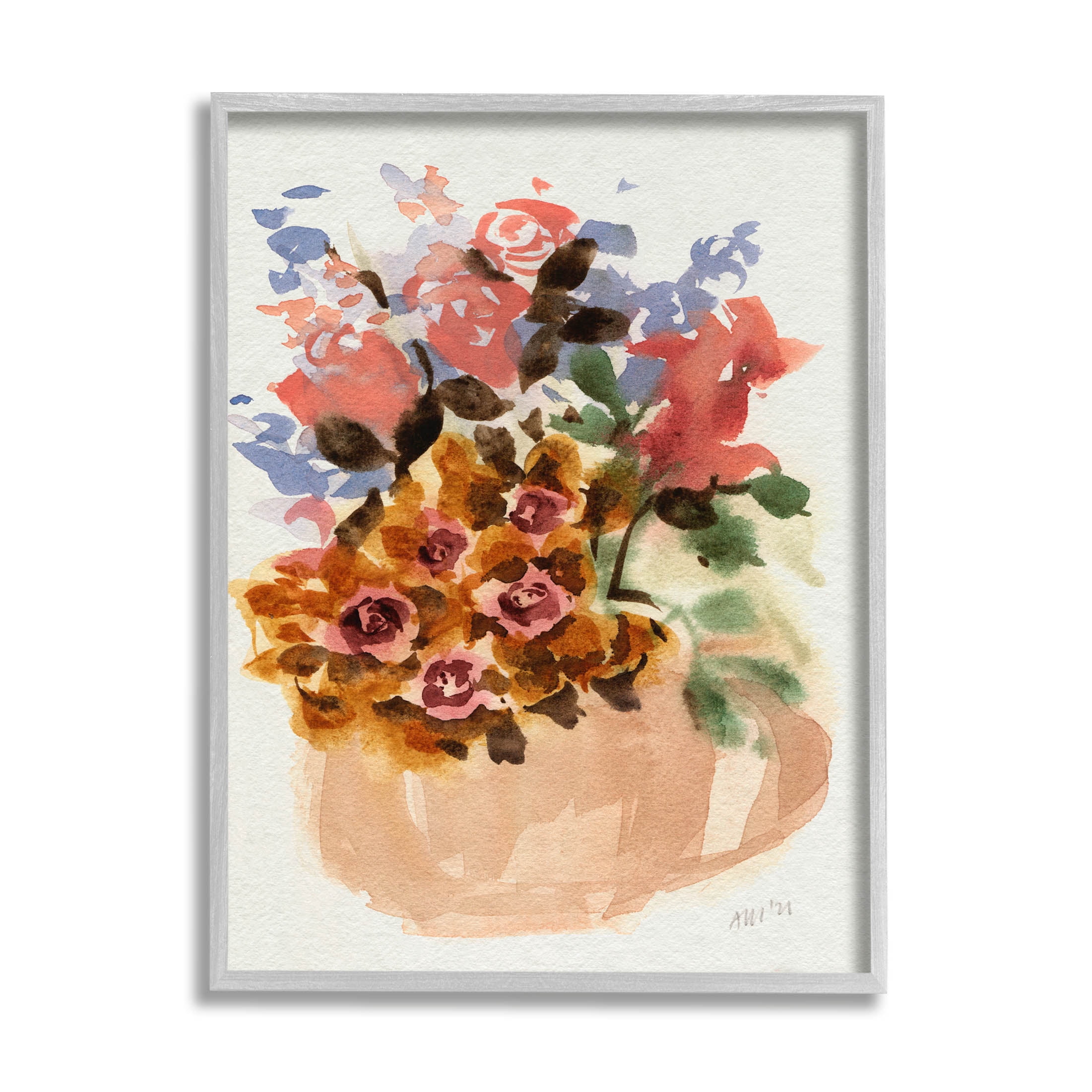 Stupell Industries Abstract Flower Bouquet Shapes Painting Gray Framed Art Print Wall Art, Design by Ania Zwara