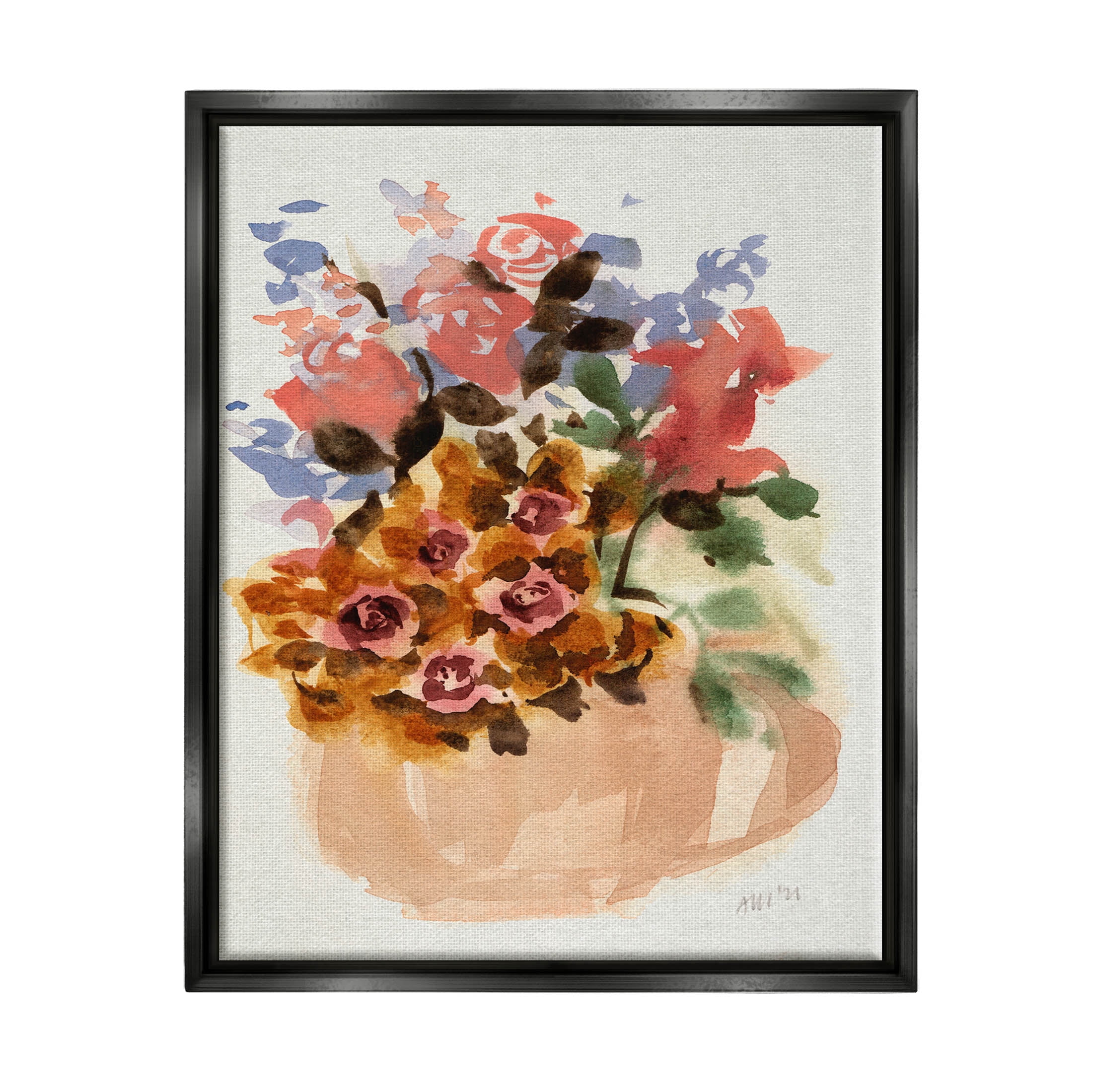 Stupell Industries Abstract Flower Bouquet Shapes Painting Jet Black Floating Framed Canvas Print Wall Art, Design by Ania Zwara