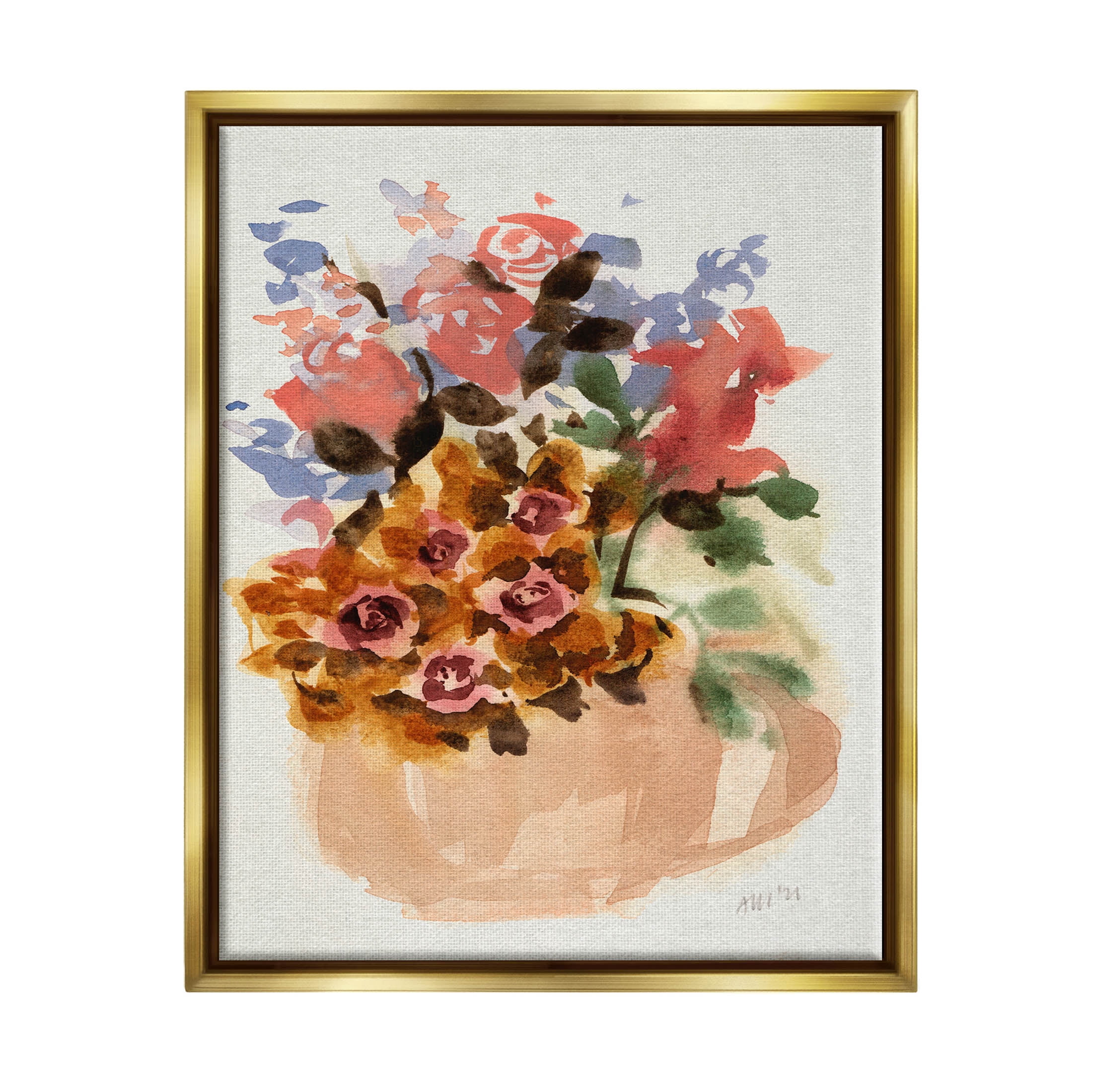 Stupell Industries Abstract Flower Bouquet Shapes Painting Metallic Gold Floating Framed Canvas Print Wall Art, Design by Ania Zwara