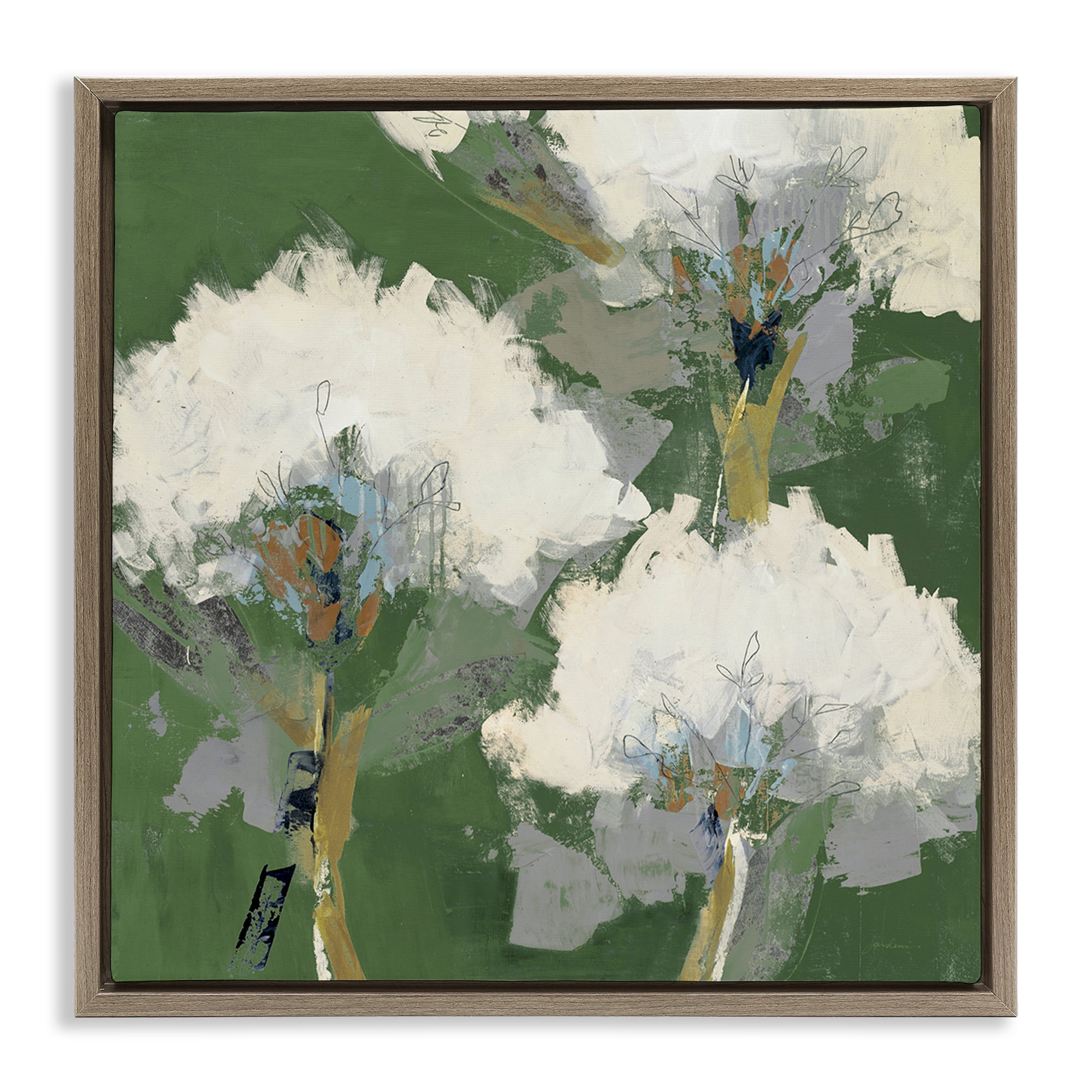 Stupell Industries Abstract Flower Buds Plants & Flowers Painting Brown Floater Framed Canvas Art Print Wall Art, 25 x 25