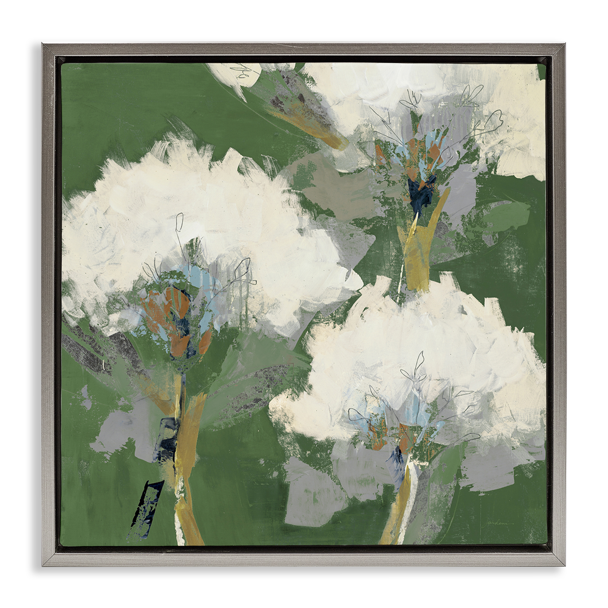 Stupell Industries Abstract Flower Buds Plants & Flowers Painting Gray Floater Framed Canvas Art Print Wall Art, 18 x 18