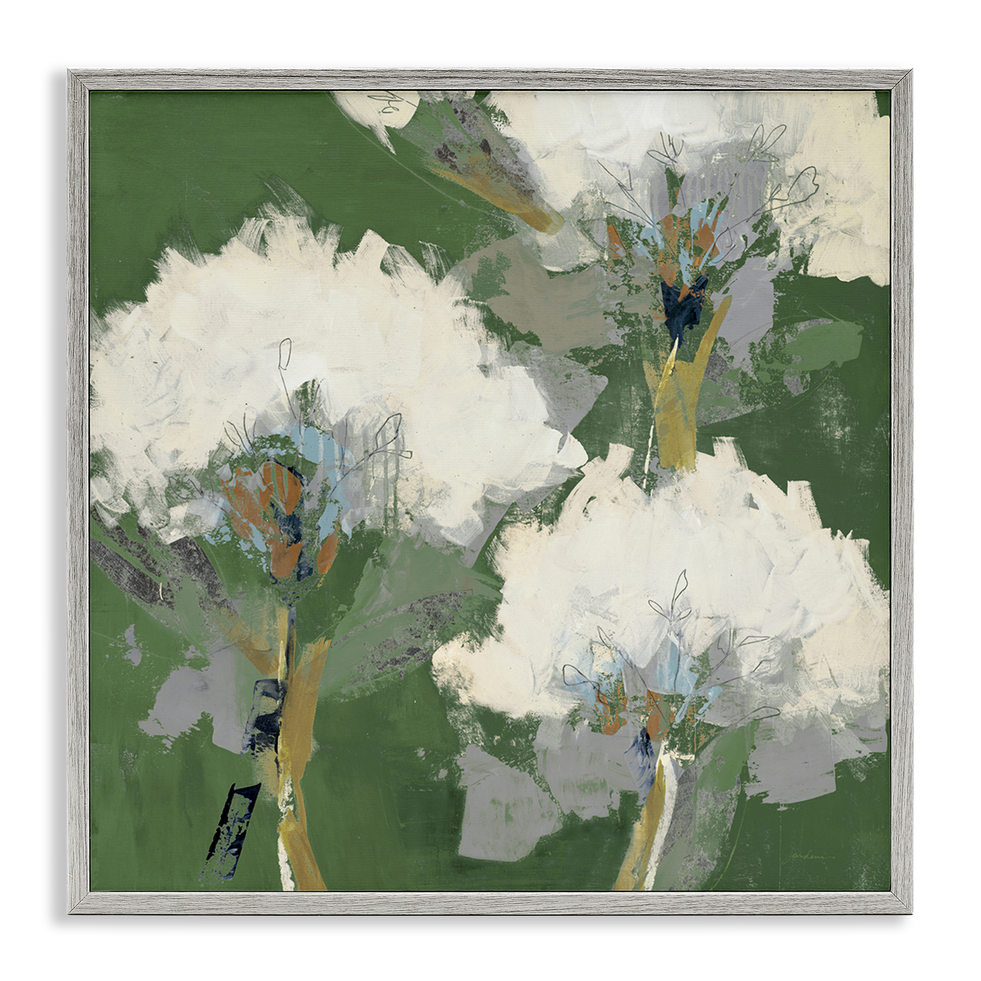 Stupell Industries Abstract Flower Buds Plants & Flowers Painting Gray Framed Art Print Wall Art, 24 x 24