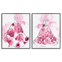 Stupell Industries Abstract Flower Fashion Gowns Fashion Painting Black Framed Art Print Wall Art, 11 x 14, Set of 2