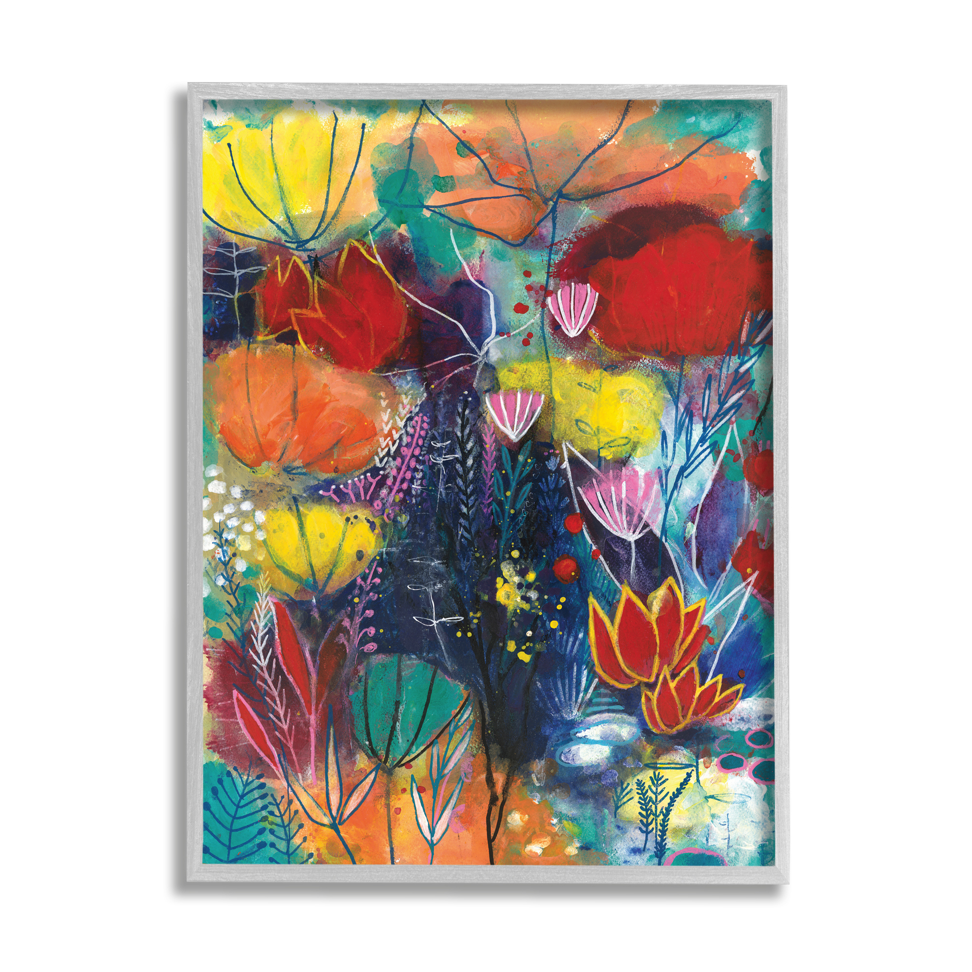 Stupell Industries Abstract Flower Field Orange Blue Yellow,16 x 20,Designed by Corina Capri