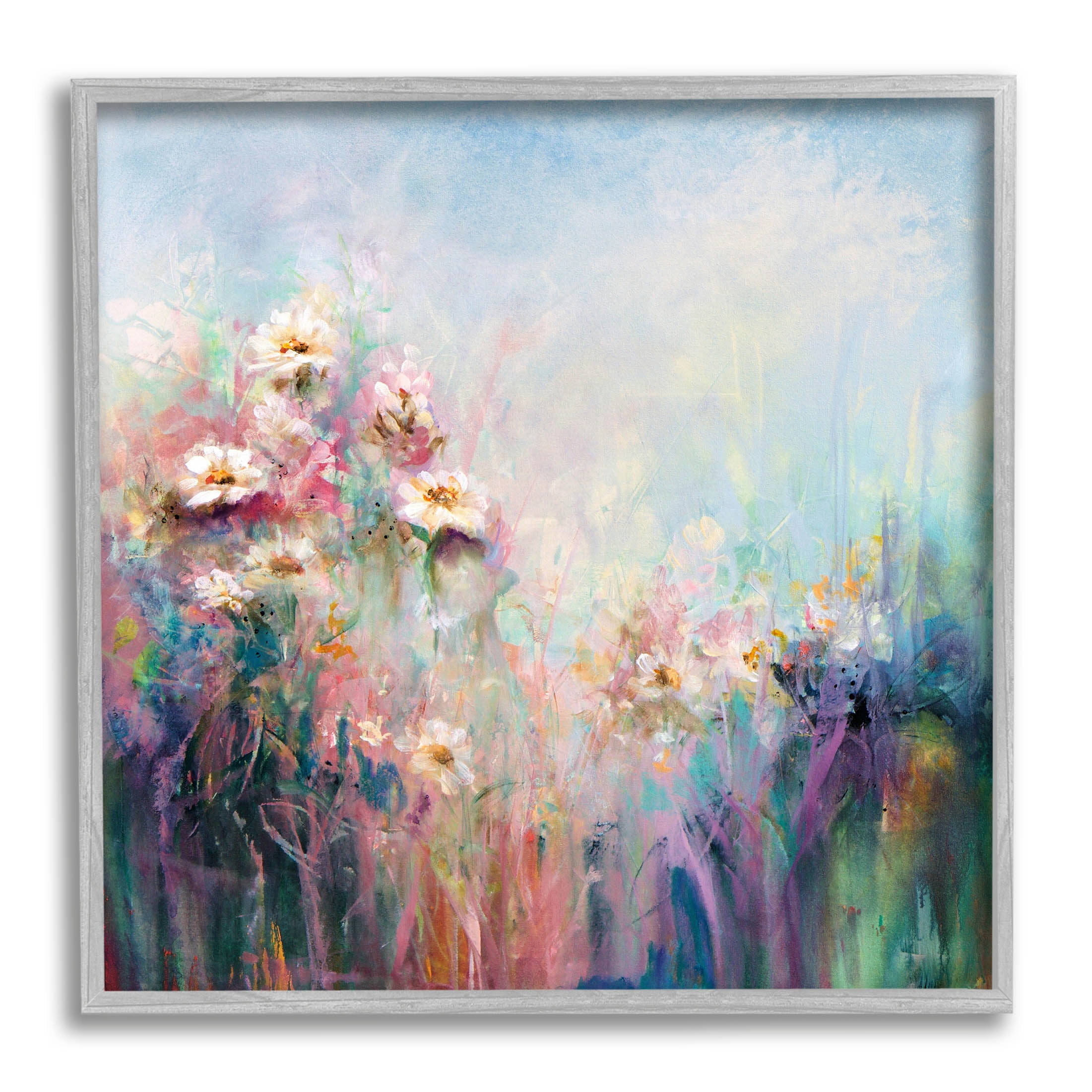 Stupell Industries Abstract Flower Garden Blooming Hues Painting Gray Framed Art Print Wall Art, Design by Karen Hale