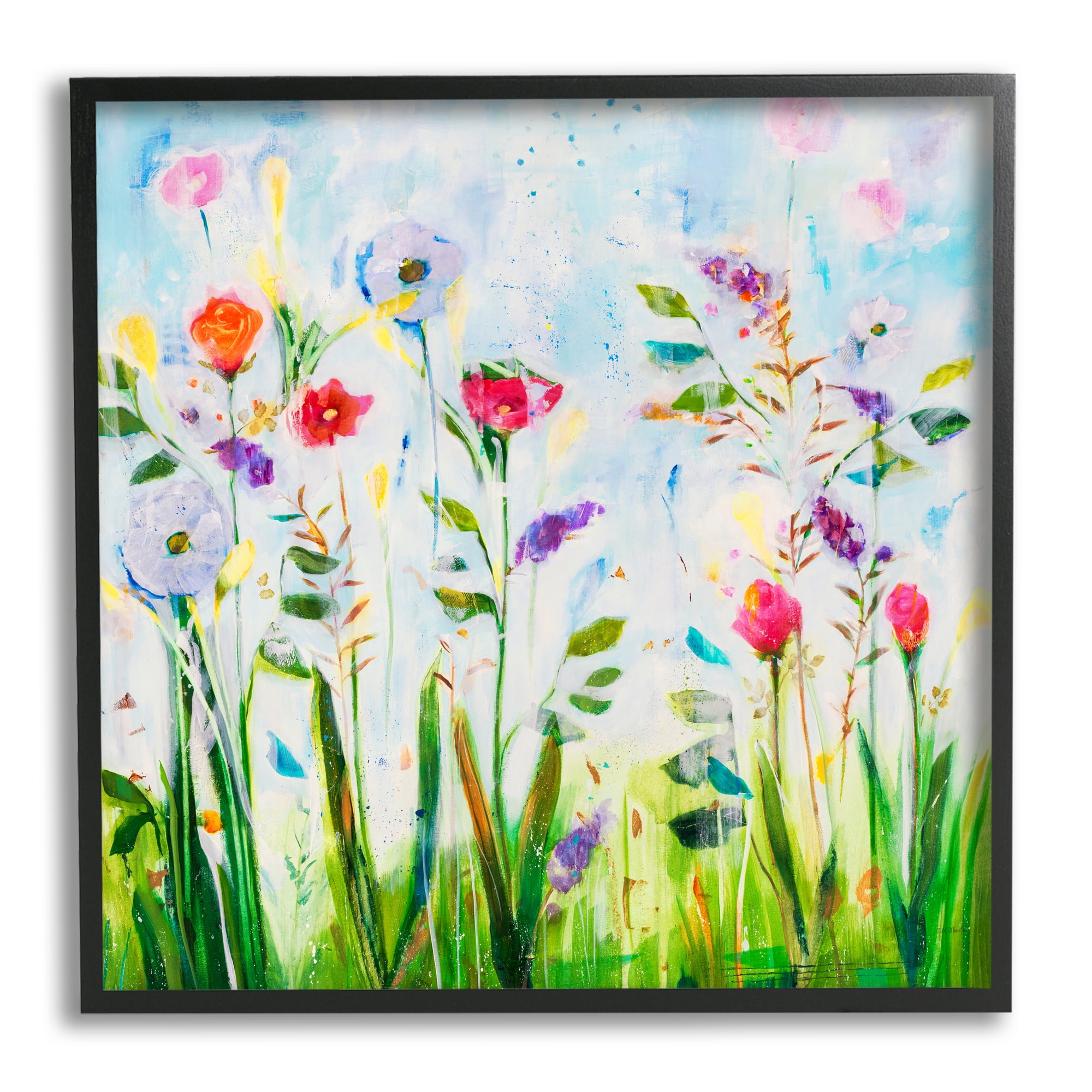 Stupell Industries Abstract Flower Meadow Botanical & Floral Painting Black Framed Art Print Wall Art, 17 x 17