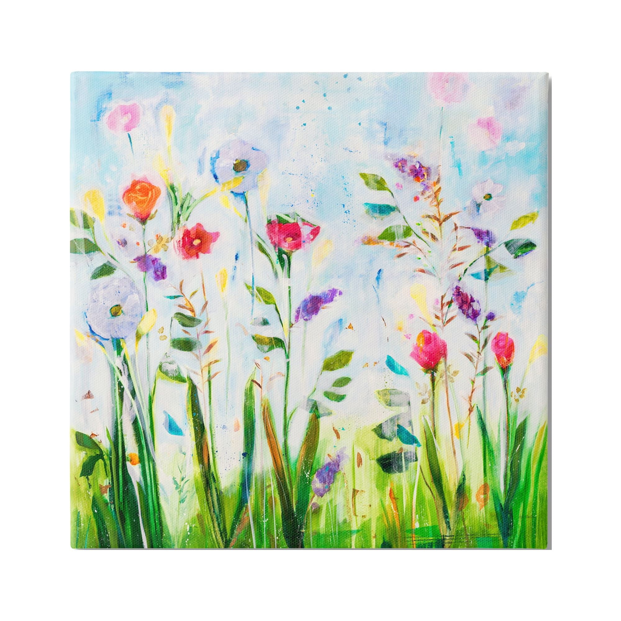 Stupell Industries Abstract Flower Meadow Botanical & Floral Painting Gallery Wrapped Canvas Print Wall Art, 17 x 17