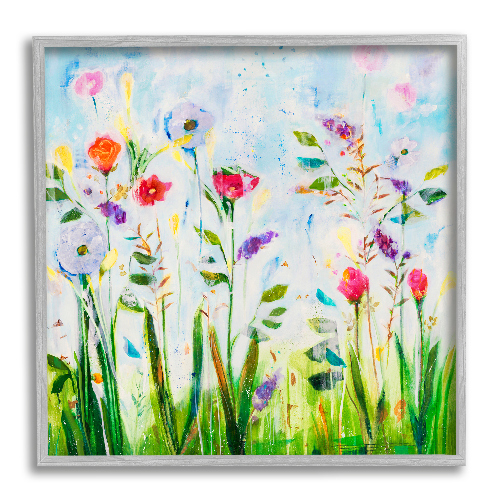 Stupell Industries Abstract Flower Meadow Botanical & Floral Painting Gray Framed Art Print Wall Art, 17 x 17
