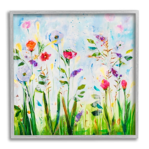 Stupell Industries Abstract Flower Meadow Botanical & Floral Painting Gray Framed Art Print Wall Art, 24 x 24