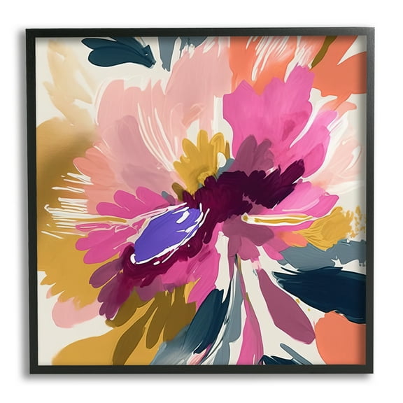 Stupell Industries Abstract Flower Petals Botanical & Floral Painting Black Framed Art Print Wall Art, 12 x 12
