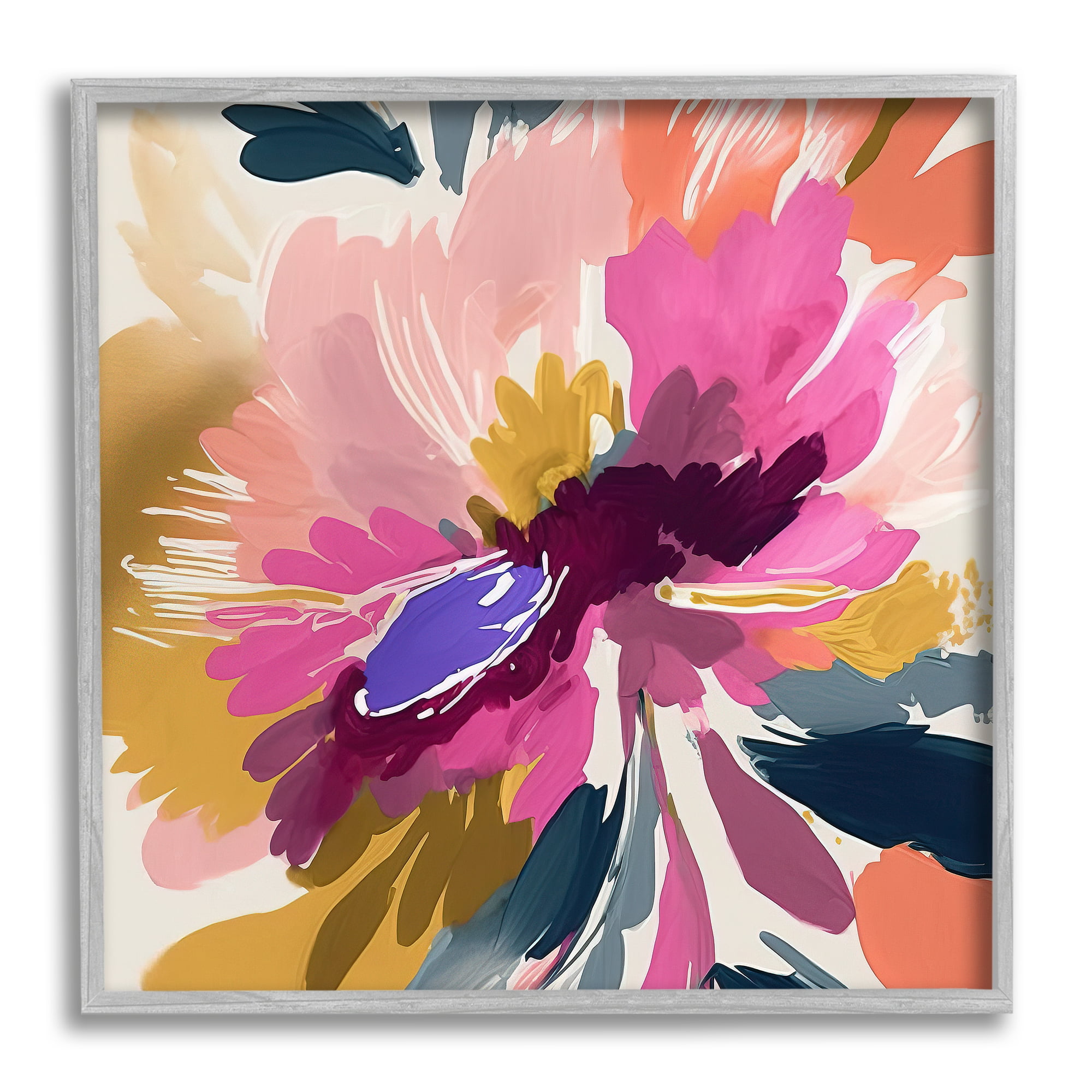 Stupell Industries Abstract Flower Petals Botanical & Floral Painting Gray Framed Art Print Wall Art, 12 x 12