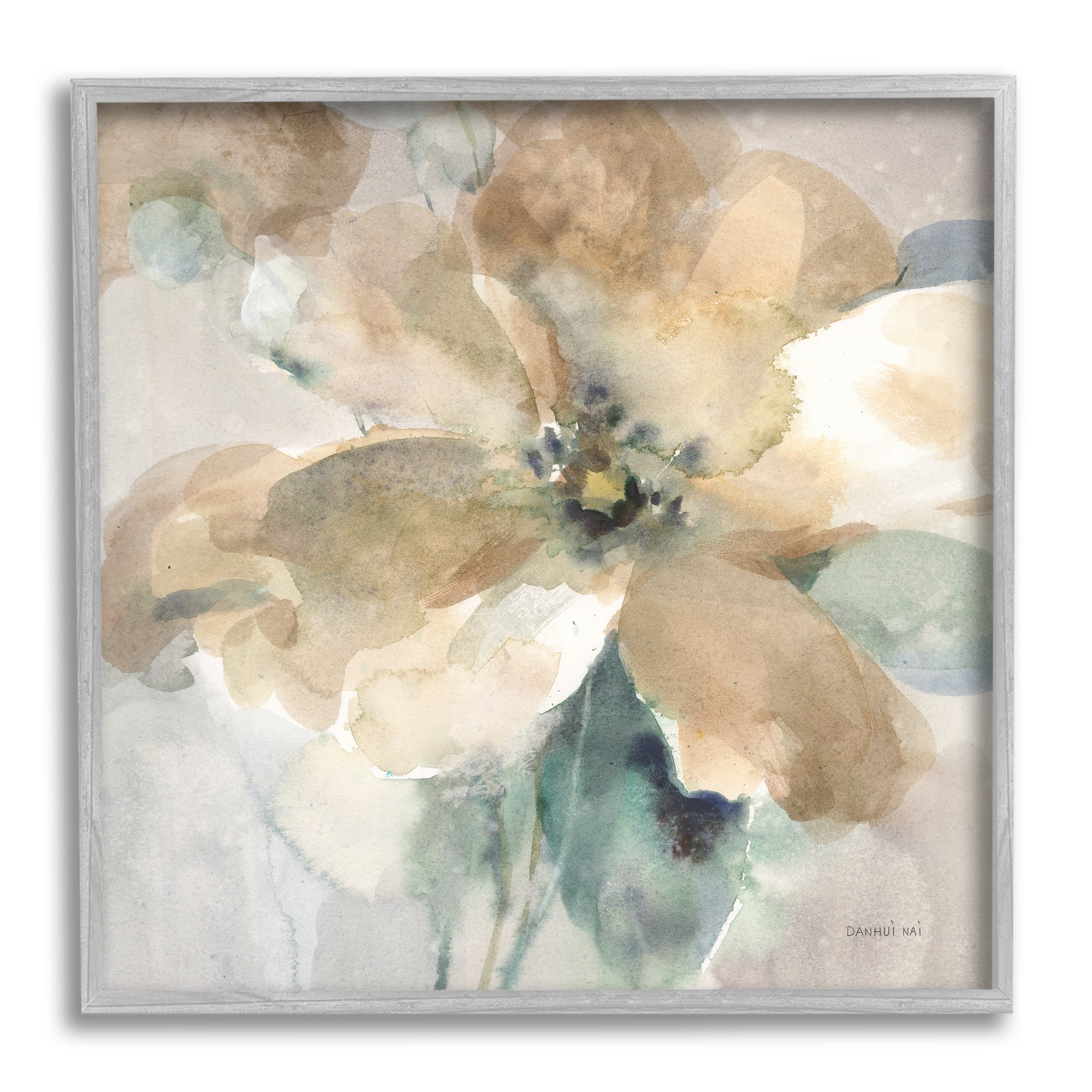 Gray Framed Abstract Flower Petals Canvas Print, 17" x 17"