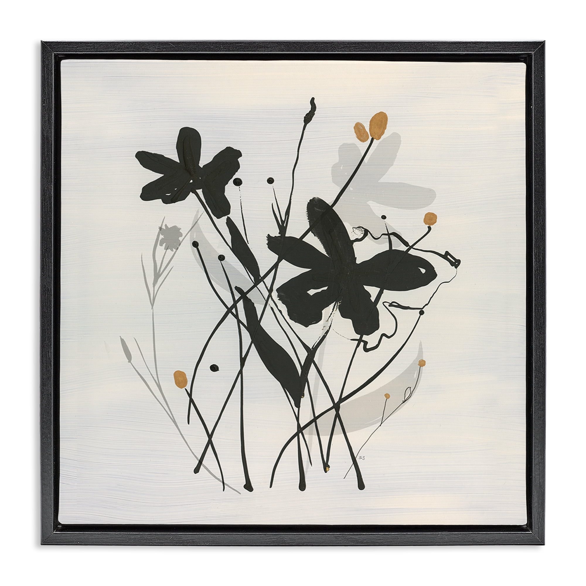 Stupell Industries Abstract Flower Squiggles Plants & Flowers Painting Black Floater Framed Canvas Art Print Wall Art, 18 x 18
