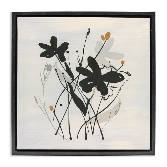 Stupell Industries Modern Abstract Flower Squiggles Black Floating Frame Canvas Art, 18 x 18, by Susan Jill