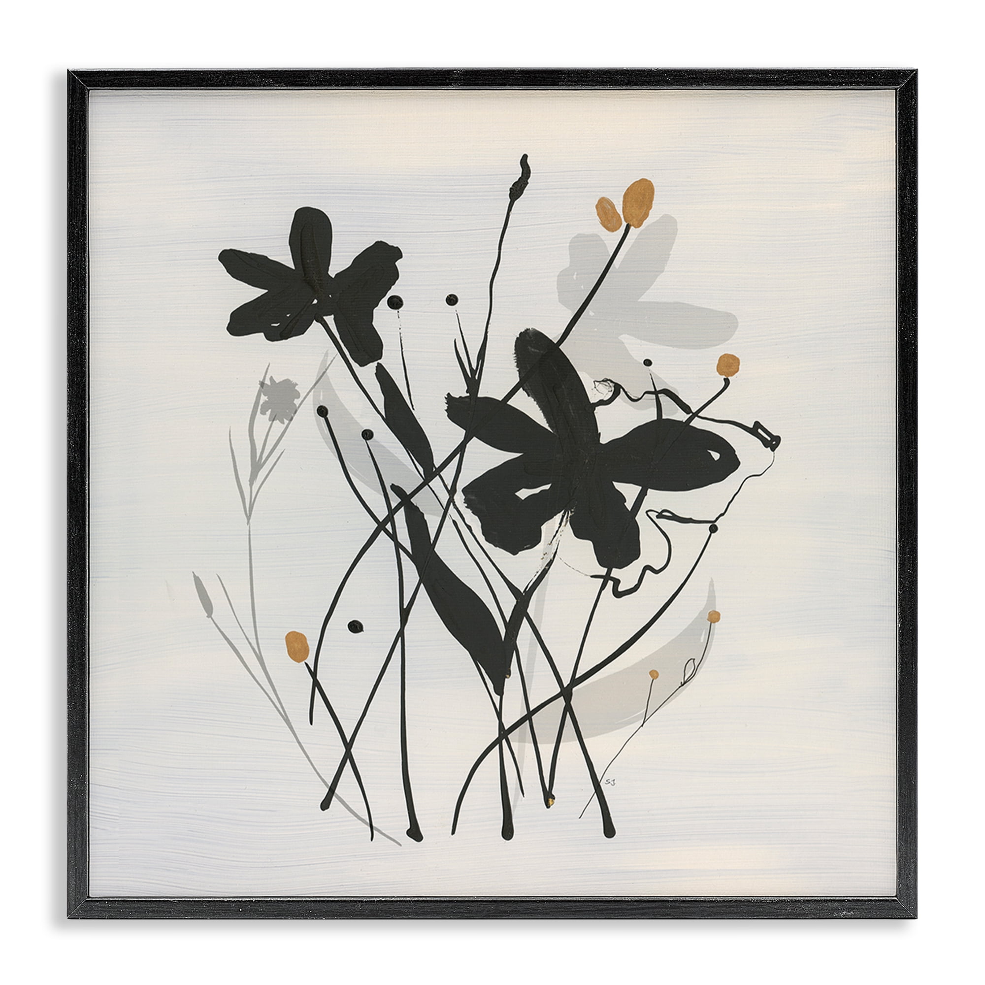 Stupell Industries Abstract Flower Squiggles Plants & Flowers Painting Black Framed Art Print Wall Art, 12 x 12