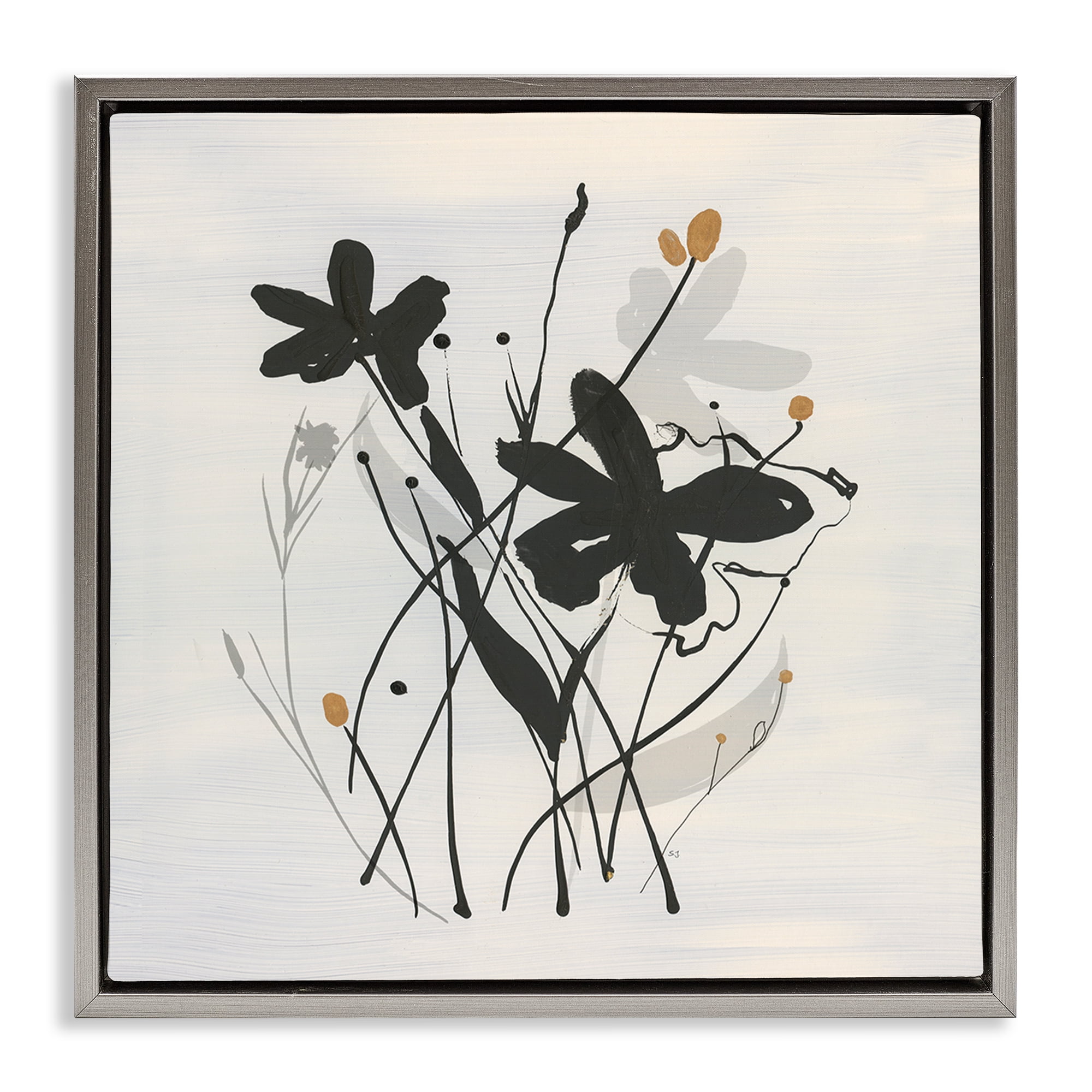Stupell Industries Abstract Flower Squiggles Plants & Flowers Painting Gray Floater Framed Canvas Art Print Wall Art, 18 x 18