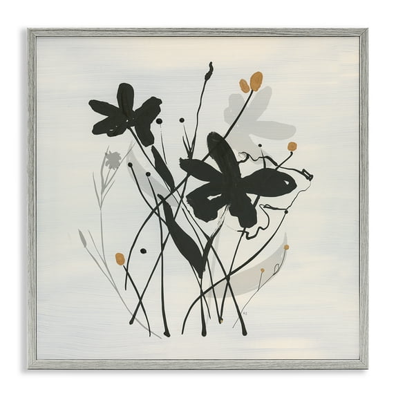 Stupell Industries Abstract Flower Squiggles Plants & Flowers Painting Gray Framed Art Print Wall Art, 17 x 17