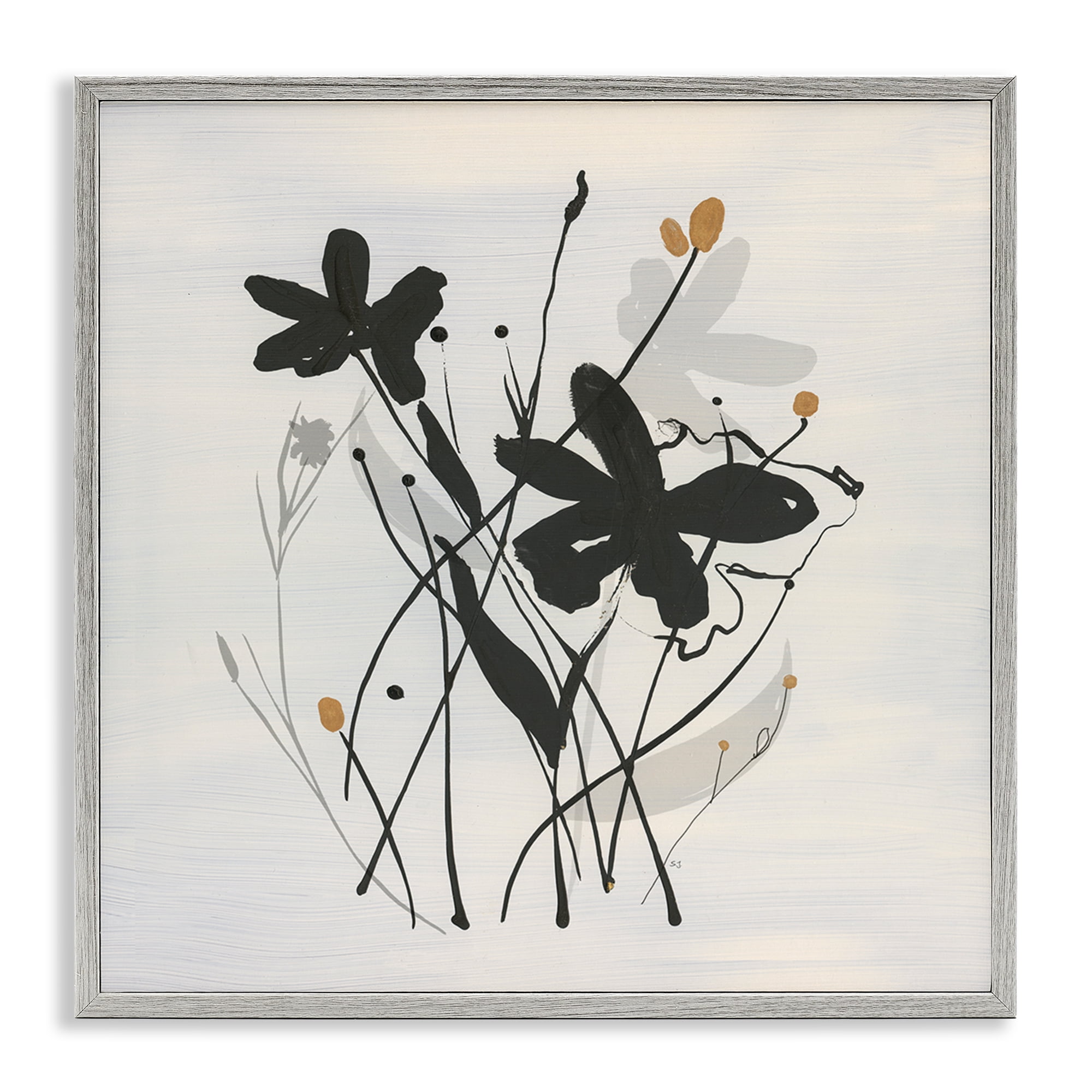 Stupell Industries Abstract Flower Squiggles Plants & Flowers Painting Gray Framed Art Print Wall Art, 24 x 24
