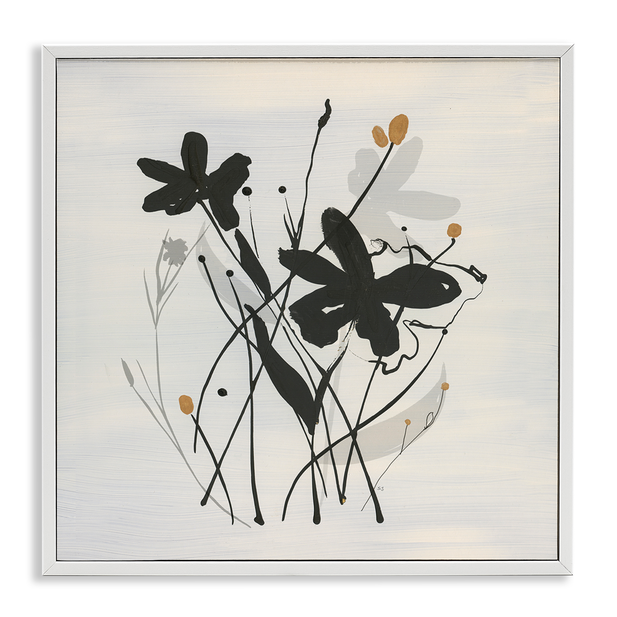 Stupell Industries Abstract Flower Squiggles Plants & Flowers Painting White Framed Art Print Wall Art, 12 x 12