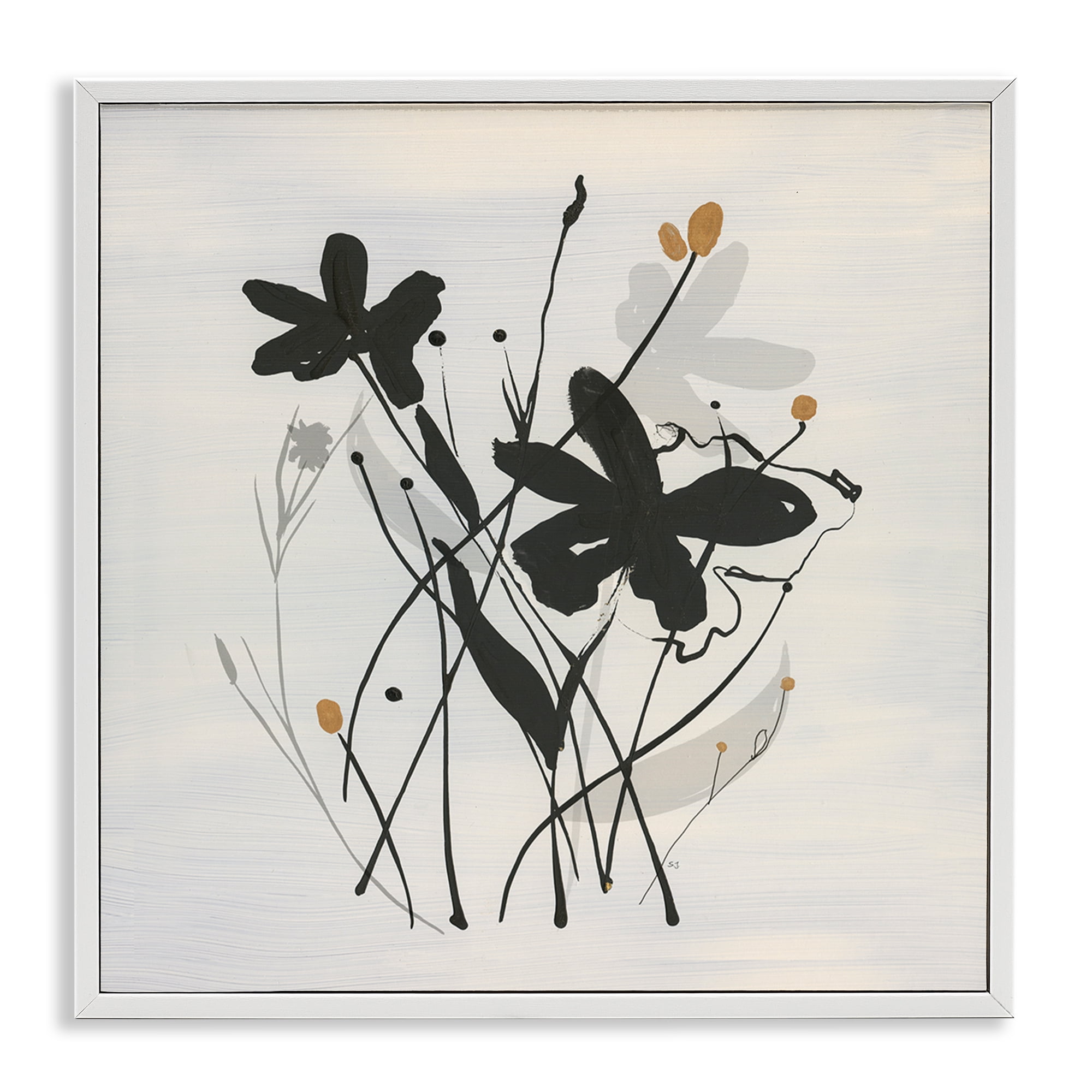 Stupell Industries Abstract Flower Squiggles Plants & Flowers Painting White Framed Art Print Wall Art, 24 x 24