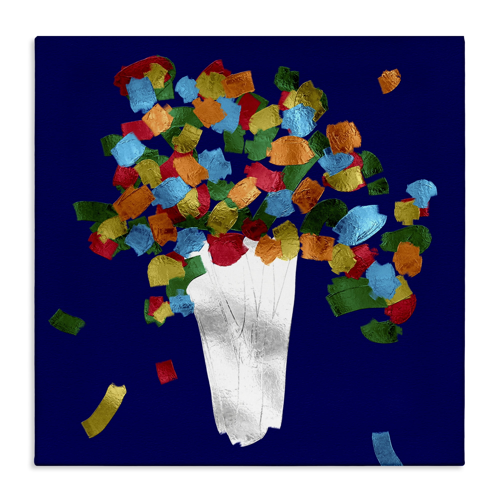 Colorful Abstract Flower Vase Canvas Art in Blue Background, 17 x 17